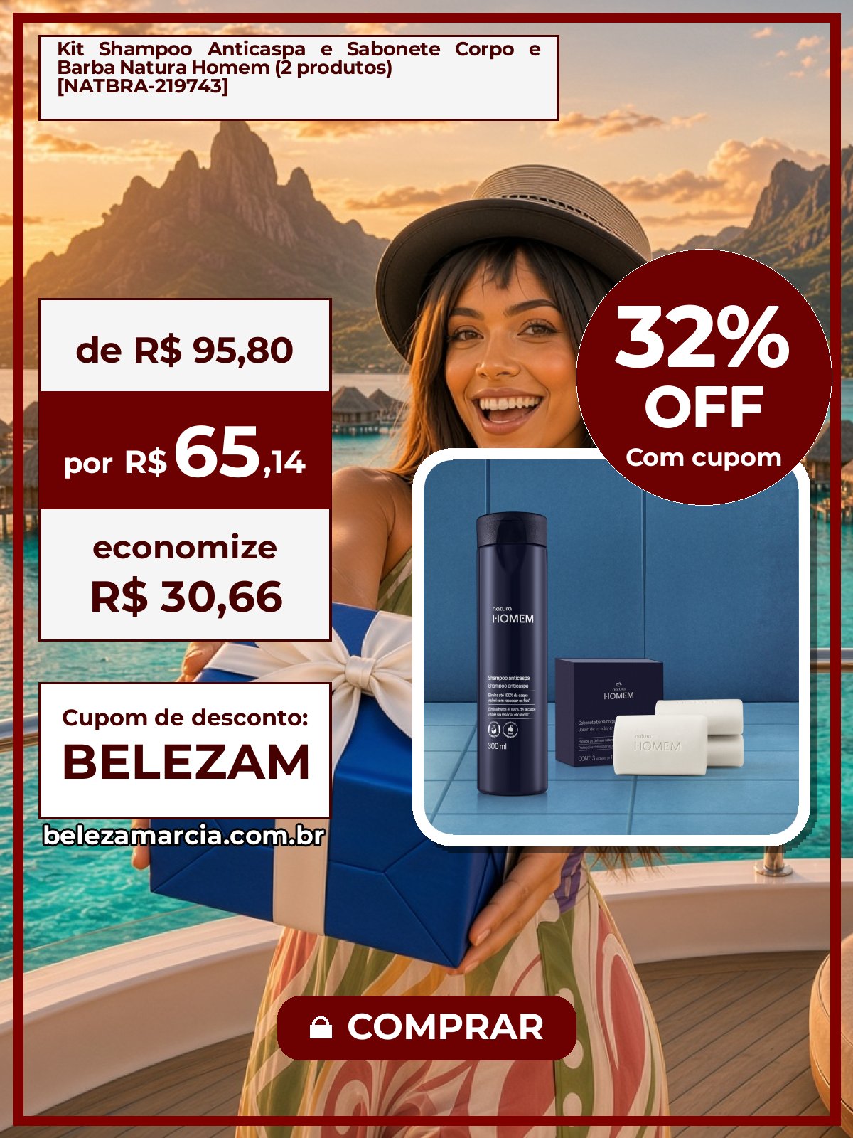 Kit Shampoo Anticaspa e Sabonete Corpo e Barba Natura Homem (2 produtos) [NATBRA-219743]
