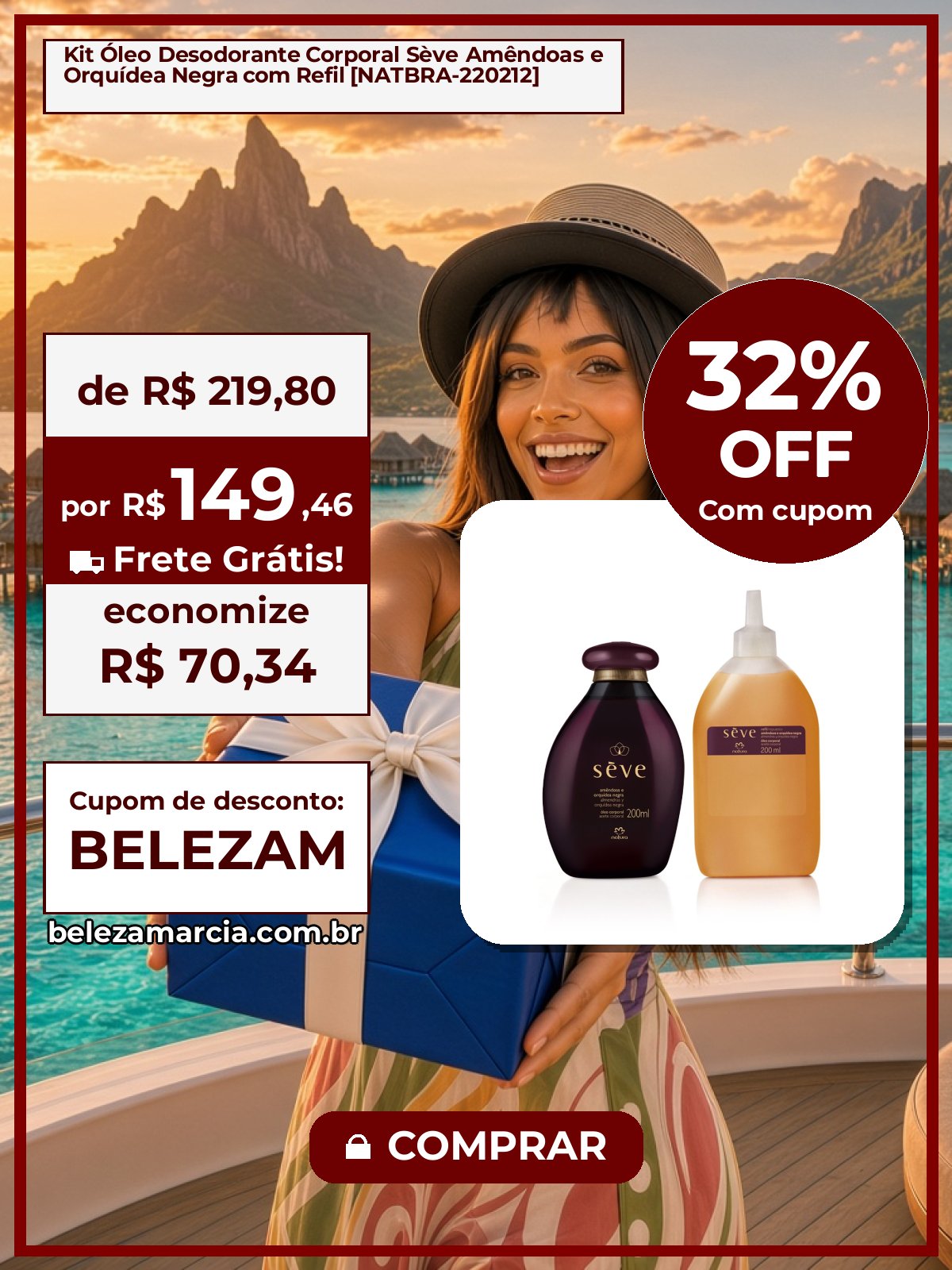 Kit Óleo Desodorante Corporal Sève Amêndoas e Orquídea Negra com Refil [NATBRA-220212]