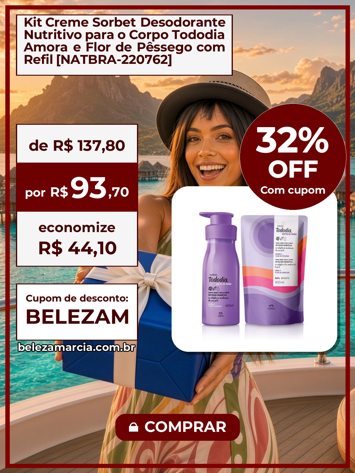 Kit Creme Sorbet Desodorante Nutritivo para o Corpo Tododia Amora e Flor de Pêssego com Refil [NATBRA-220762]