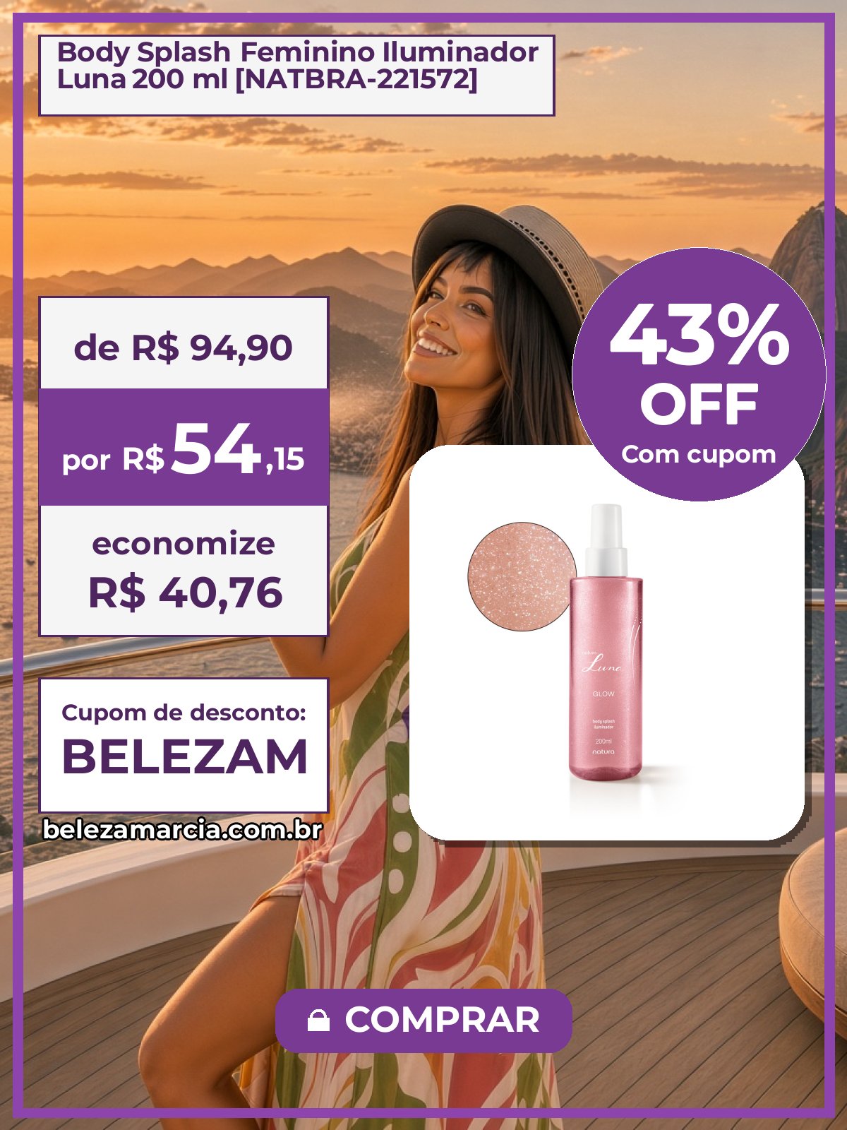 Body Splash Feminino Iluminador Luna 200 ml [NATBRA-221572]