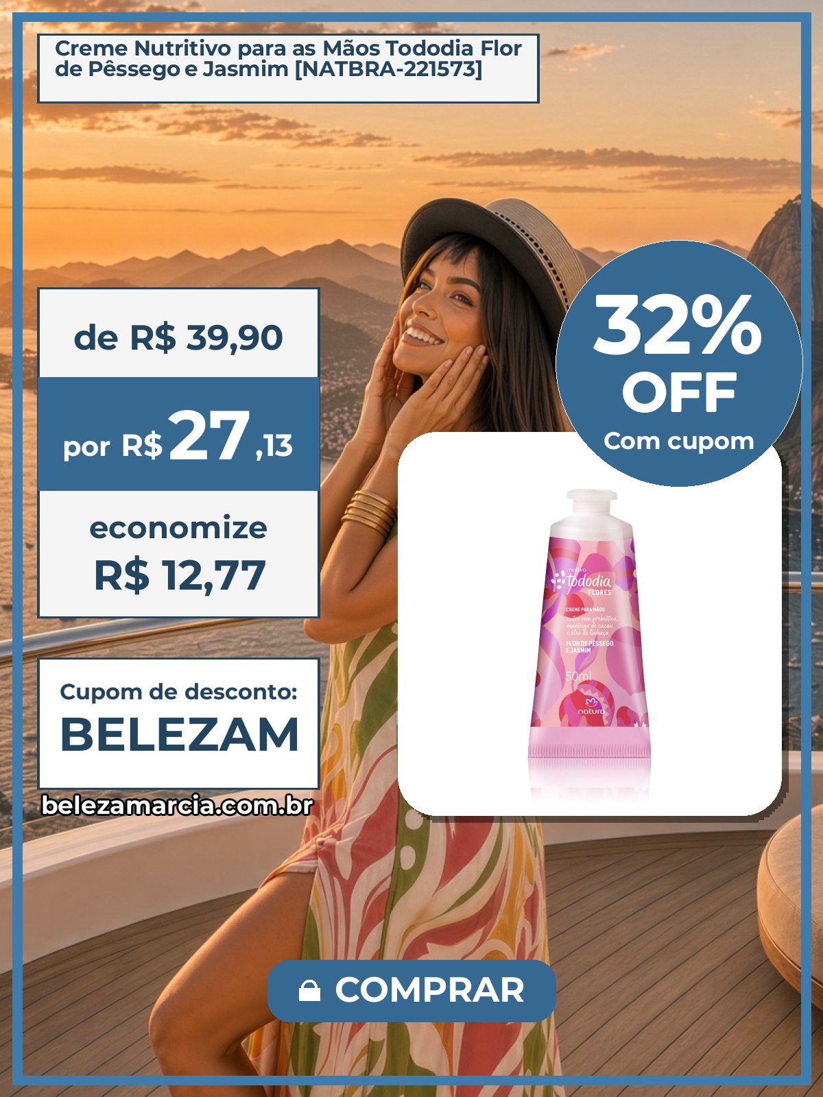 Creme Nutritivo para as Mãos Tododia Flor de Pêssego e Jasmim [NATBRA-221573]