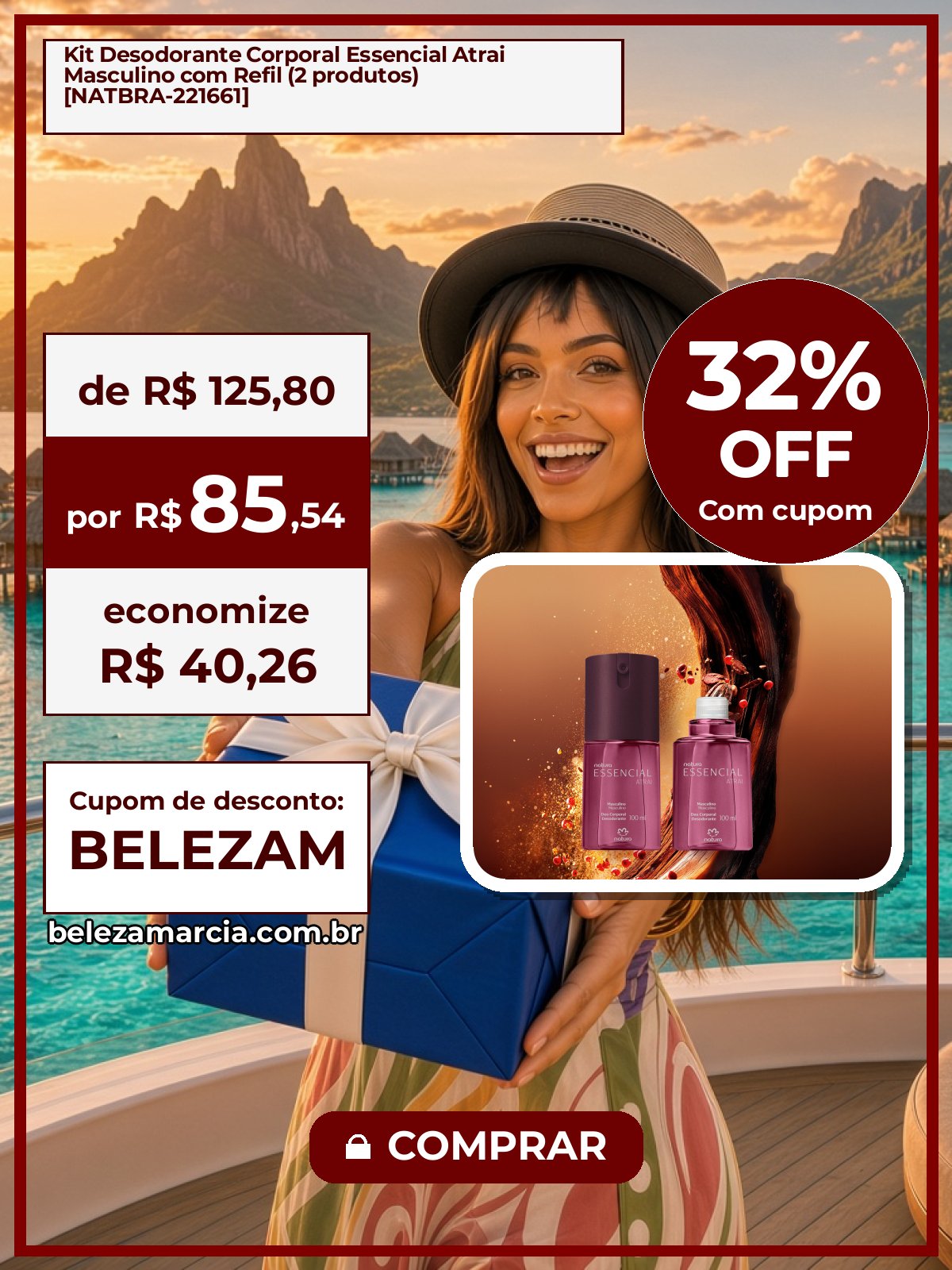 Kit Desodorante Corporal Essencial Atrai Masculino com Refil (2 produtos) [NATBRA-221661]