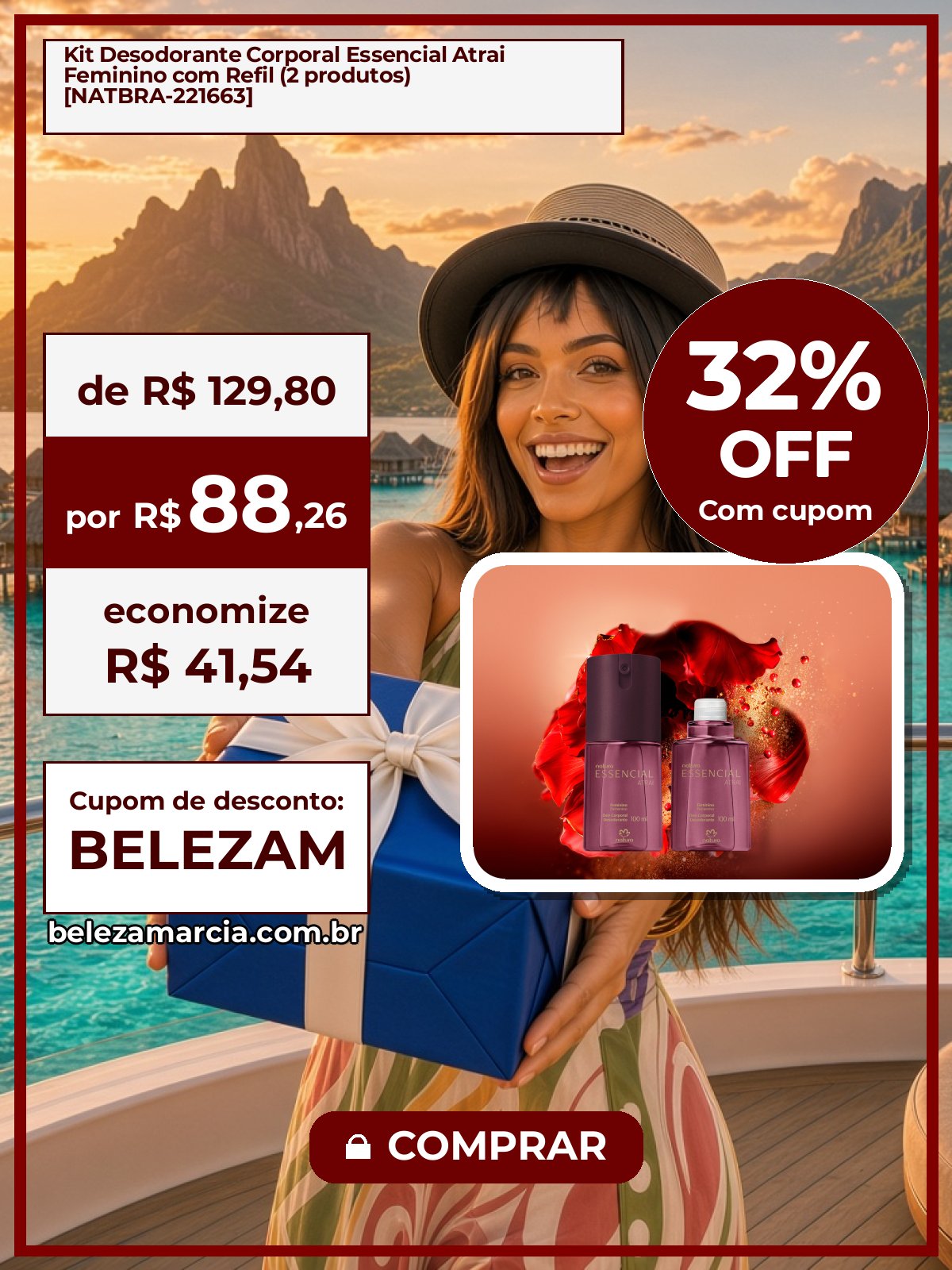 Kit Desodorante Corporal Essencial Atrai Feminino com Refil (2 produtos) [NATBRA-221663]