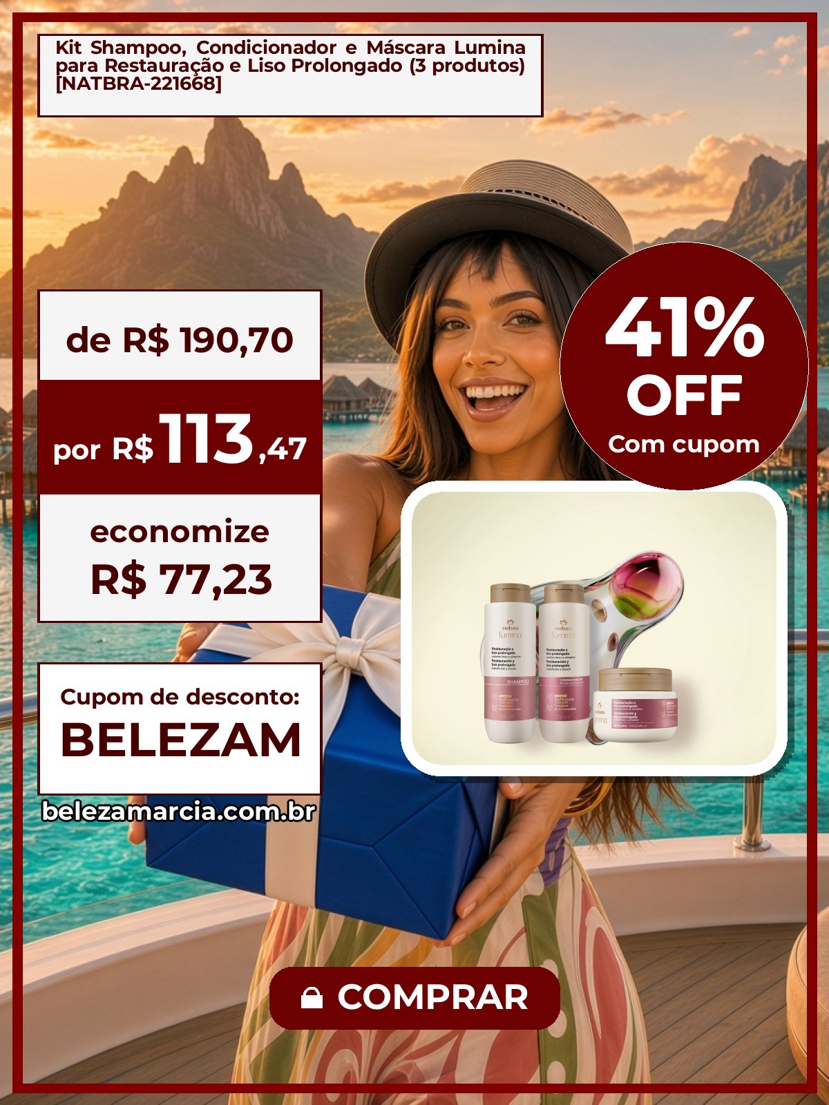 Kit Shampoo, Condicionador e Máscara Lumina para Restauração e Liso Prolongado (3 produtos) [NATBRA-221668]