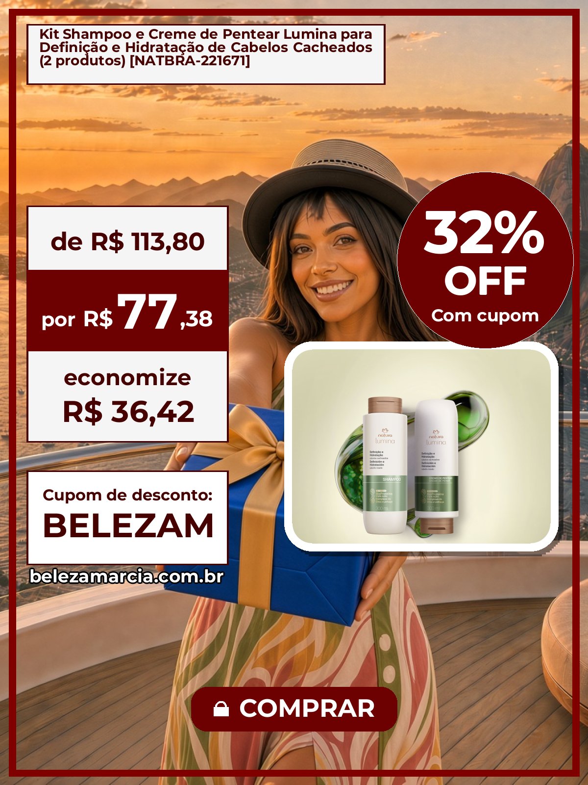 Kit Shampoo e Creme de Pentear Lumina para Definição e Hidratação de Cabelos Cacheados (2 produtos) [NATBRA-221671]