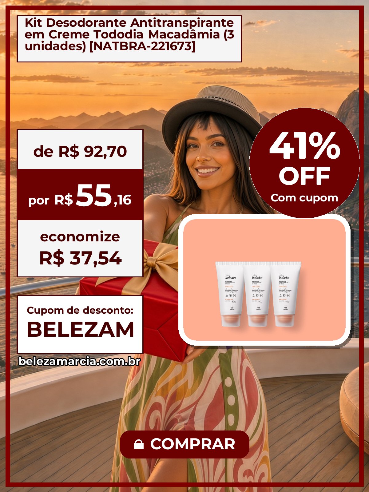 Kit Desodorante Antitranspirante em Creme Tododia Macadâmia (3 unidades) [NATBRA-221673]