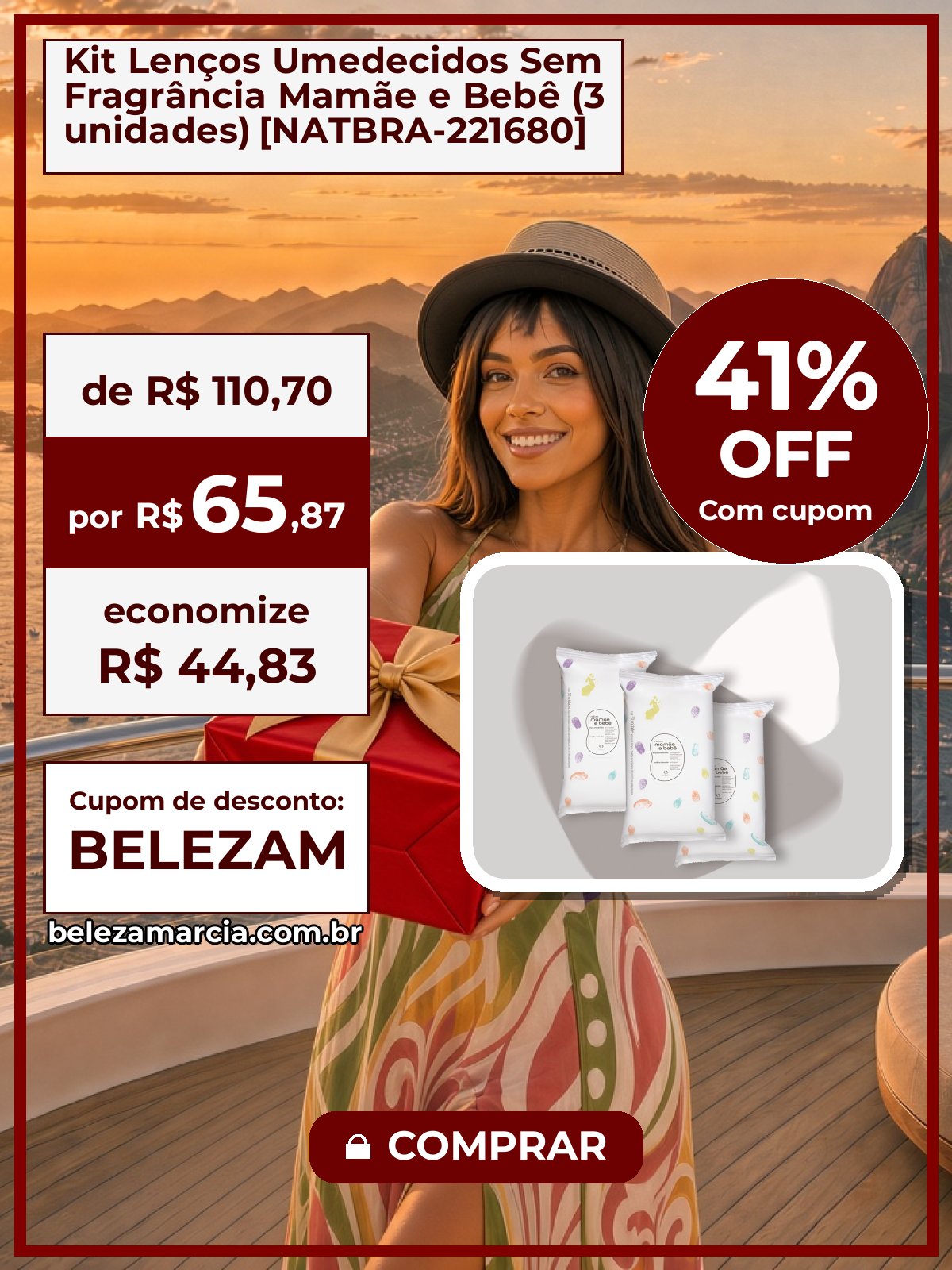 Kit Lenços Umedecidos Sem Fragrância Mamãe e Bebê (3 unidades) [NATBRA-221680]
