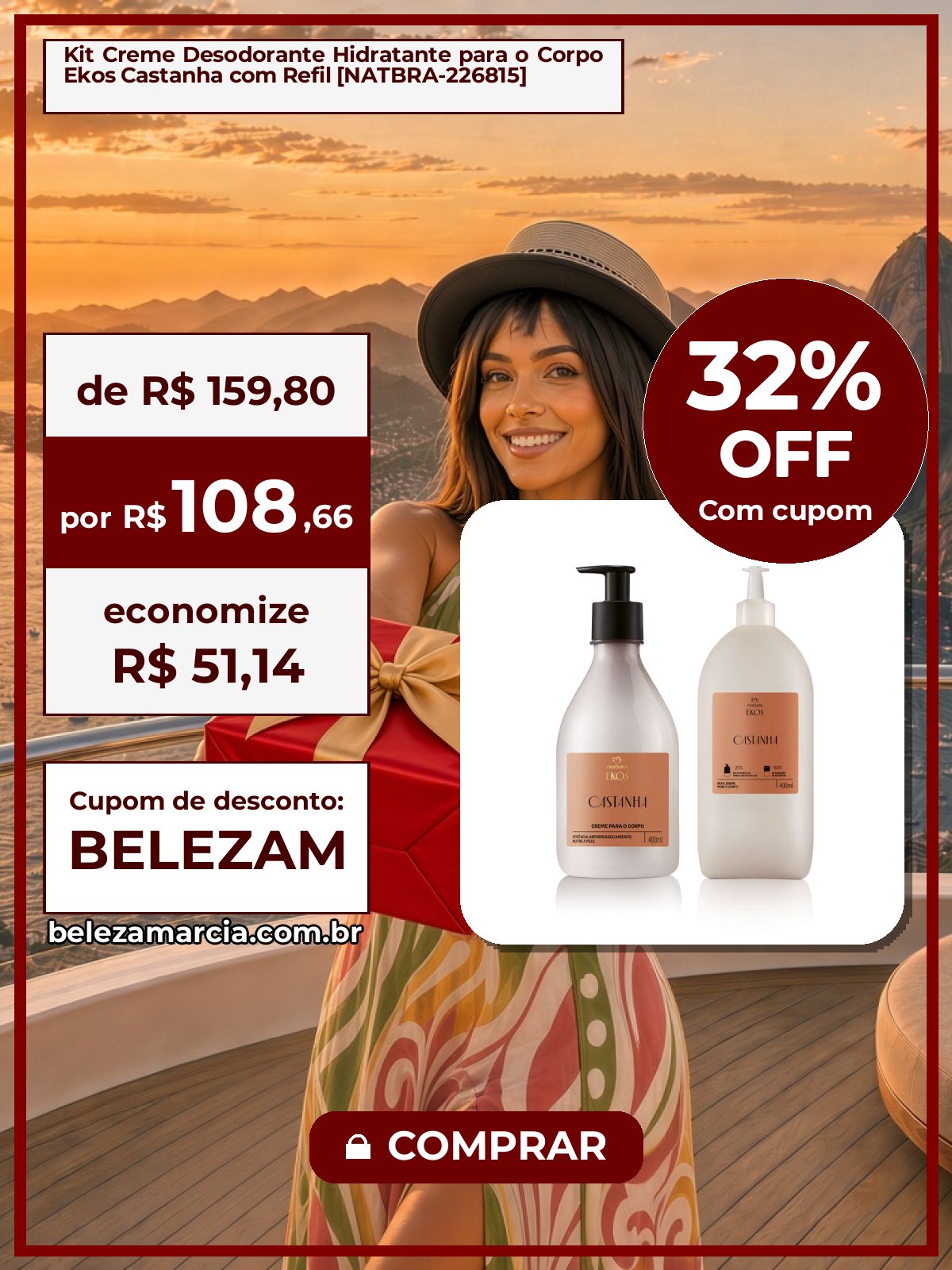 Kit Creme Desodorante Hidratante para o Corpo Ekos Castanha com Refil [NATBRA-226815]