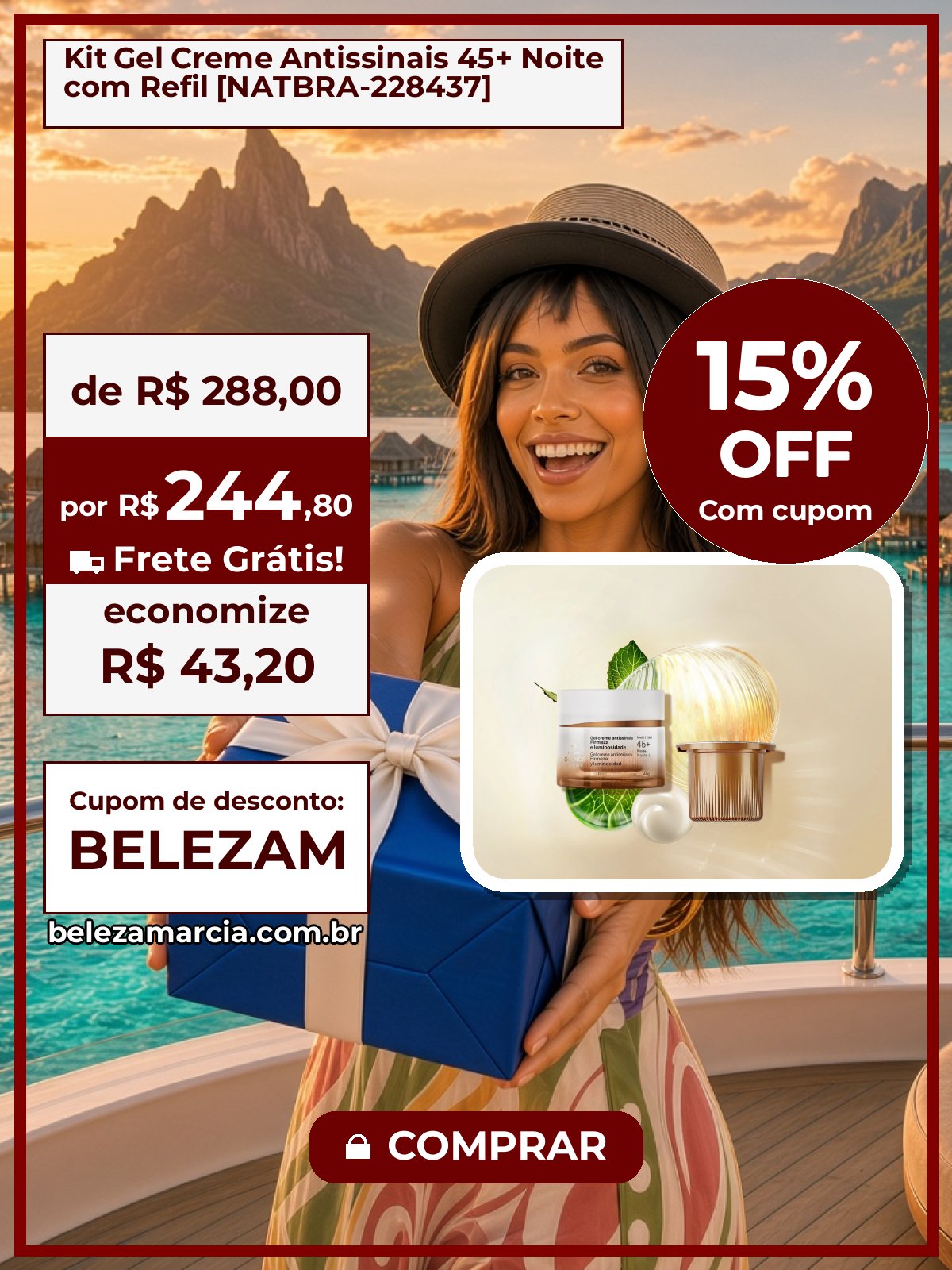 Kit Gel Creme Antissinais 45+ Noite com Refil [NATBRA-228437]