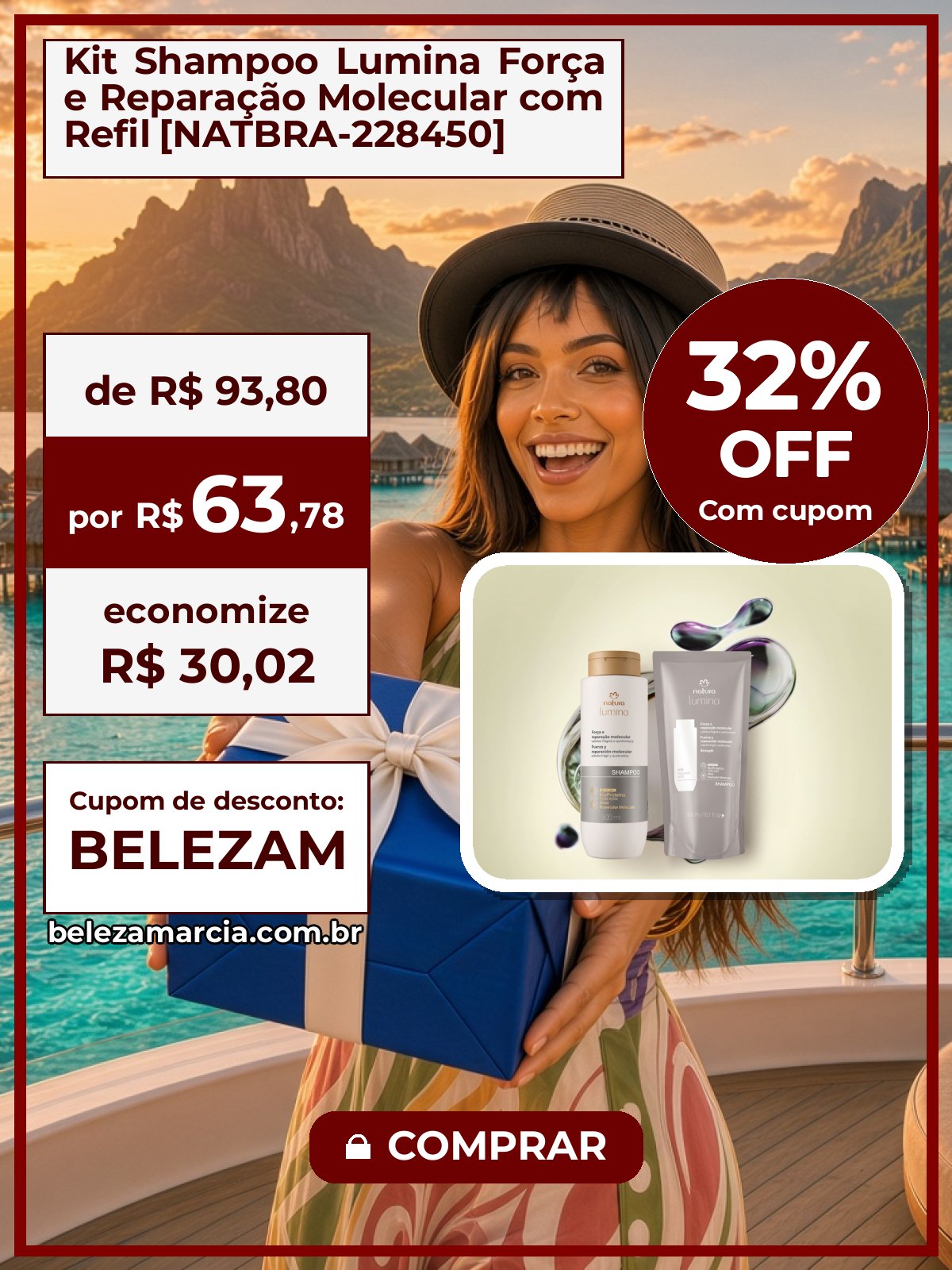 Kit Shampoo Lumina Força e Reparação Molecular com Refil [NATBRA-228450]