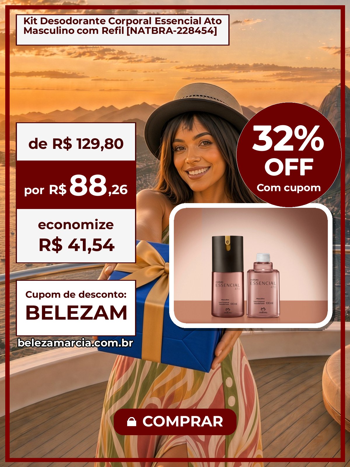 Kit Desodorante Corporal Essencial Ato Masculino com Refil [NATBRA-228454]