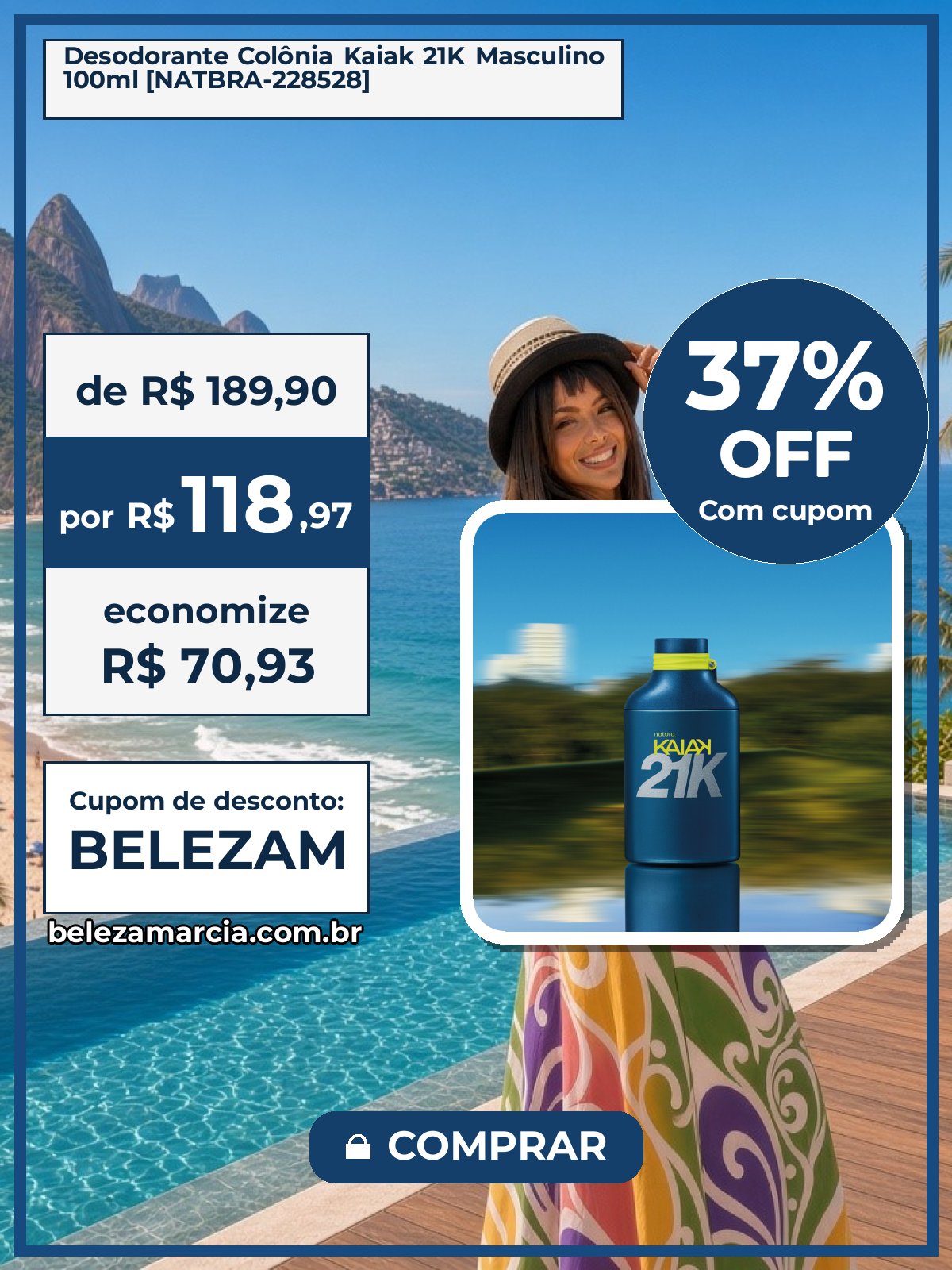 Desodorante Colônia Kaiak 21K Masculino 100ml [NATBRA-228528]