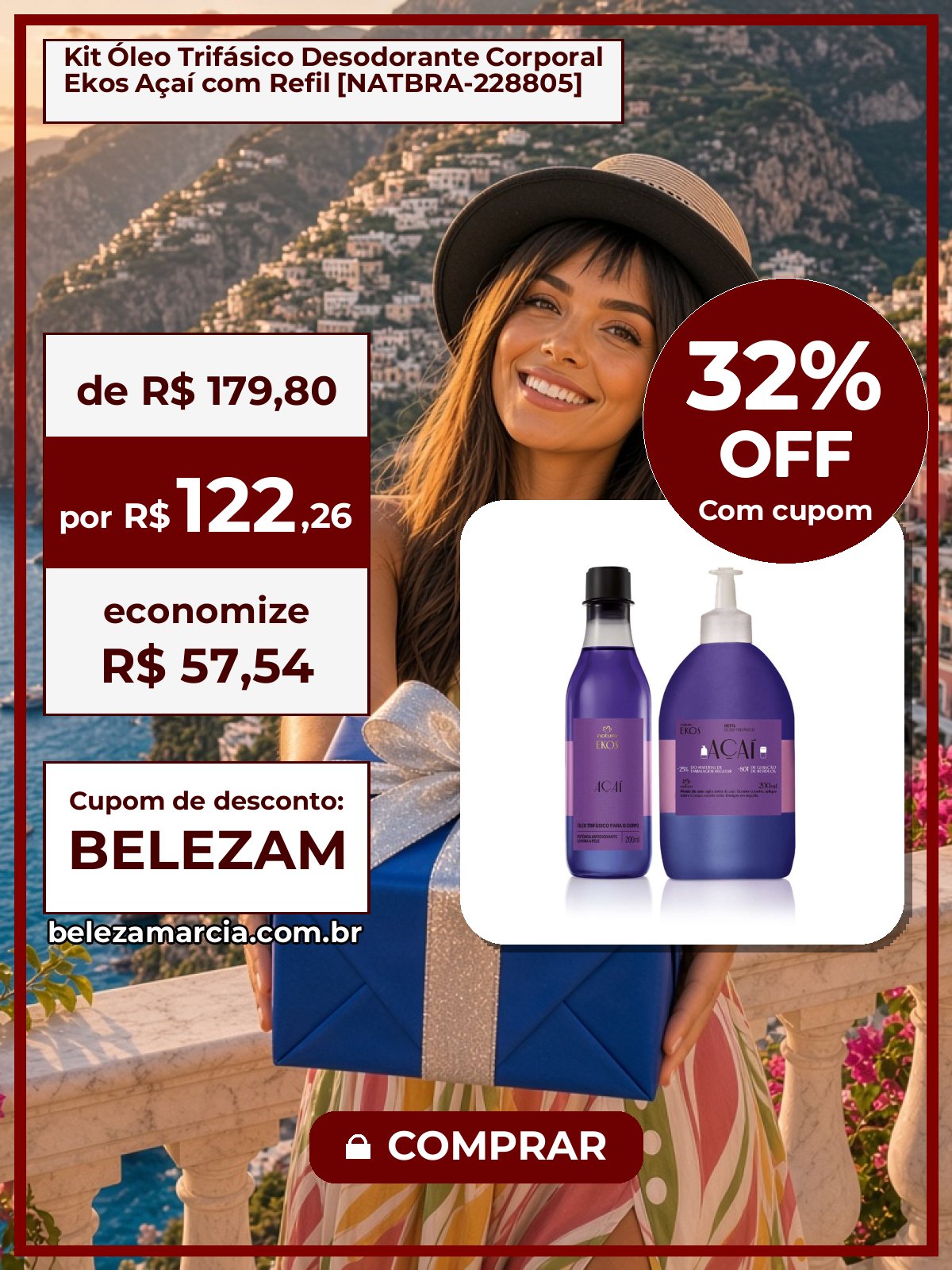 Kit Óleo Trifásico Desodorante Corporal Ekos Açaí com Refil [NATBRA-228805]
