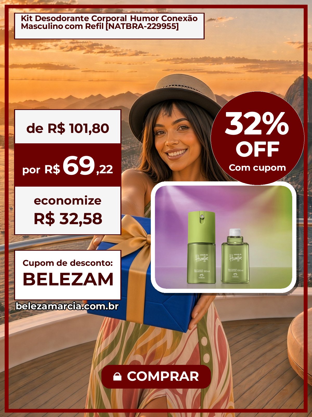 Kit Desodorante Corporal Humor Conexão Masculino com Refil [NATBRA-229955]