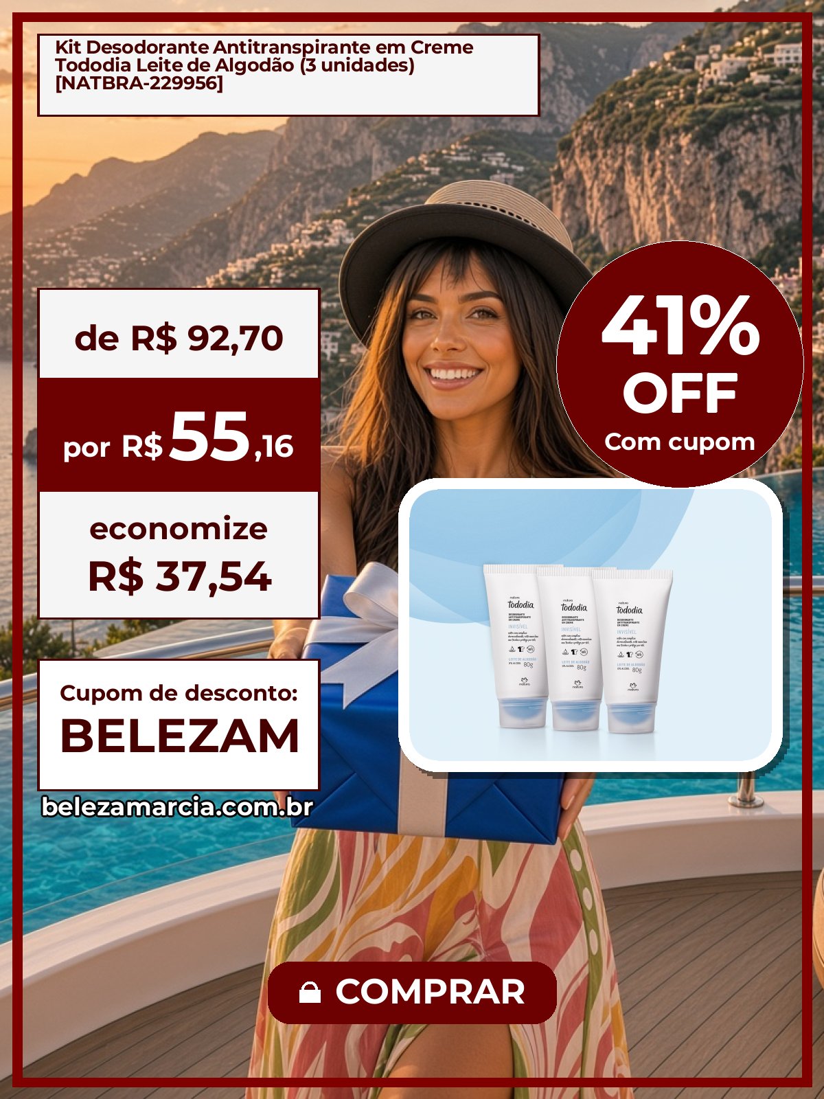 Kit Desodorante Antitranspirante em Creme Tododia Leite de Algodão (3 unidades) [NATBRA-229956]