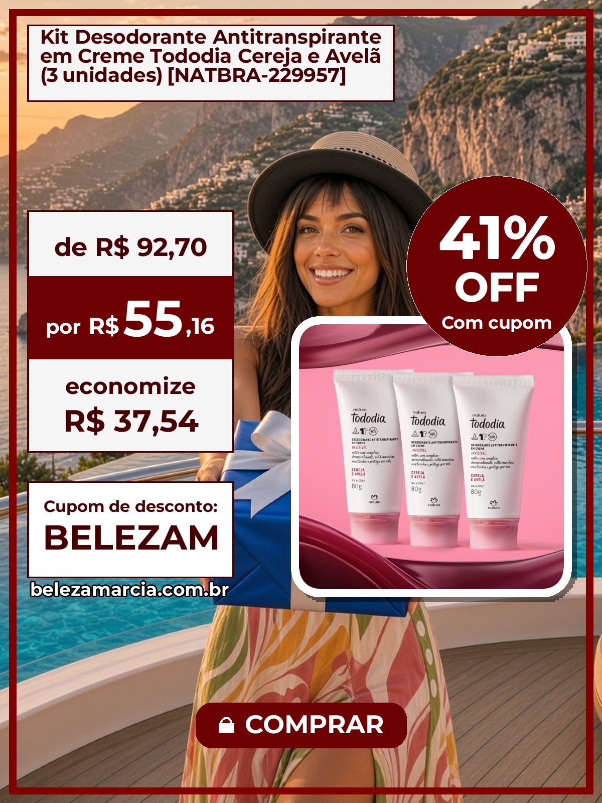 Kit Desodorante Antitranspirante em Creme Tododia Cereja e Avelã (3 unidades) [NATBRA-229957]