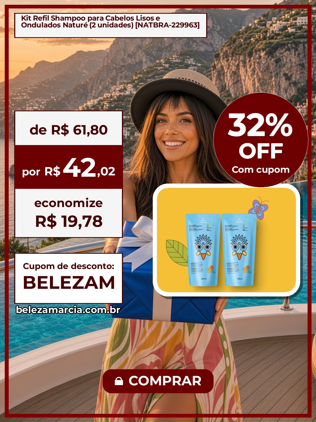 Kit Refil Shampoo para Cabelos Lisos e Ondulados Naturé (2 unidades) [NATBRA-229963]