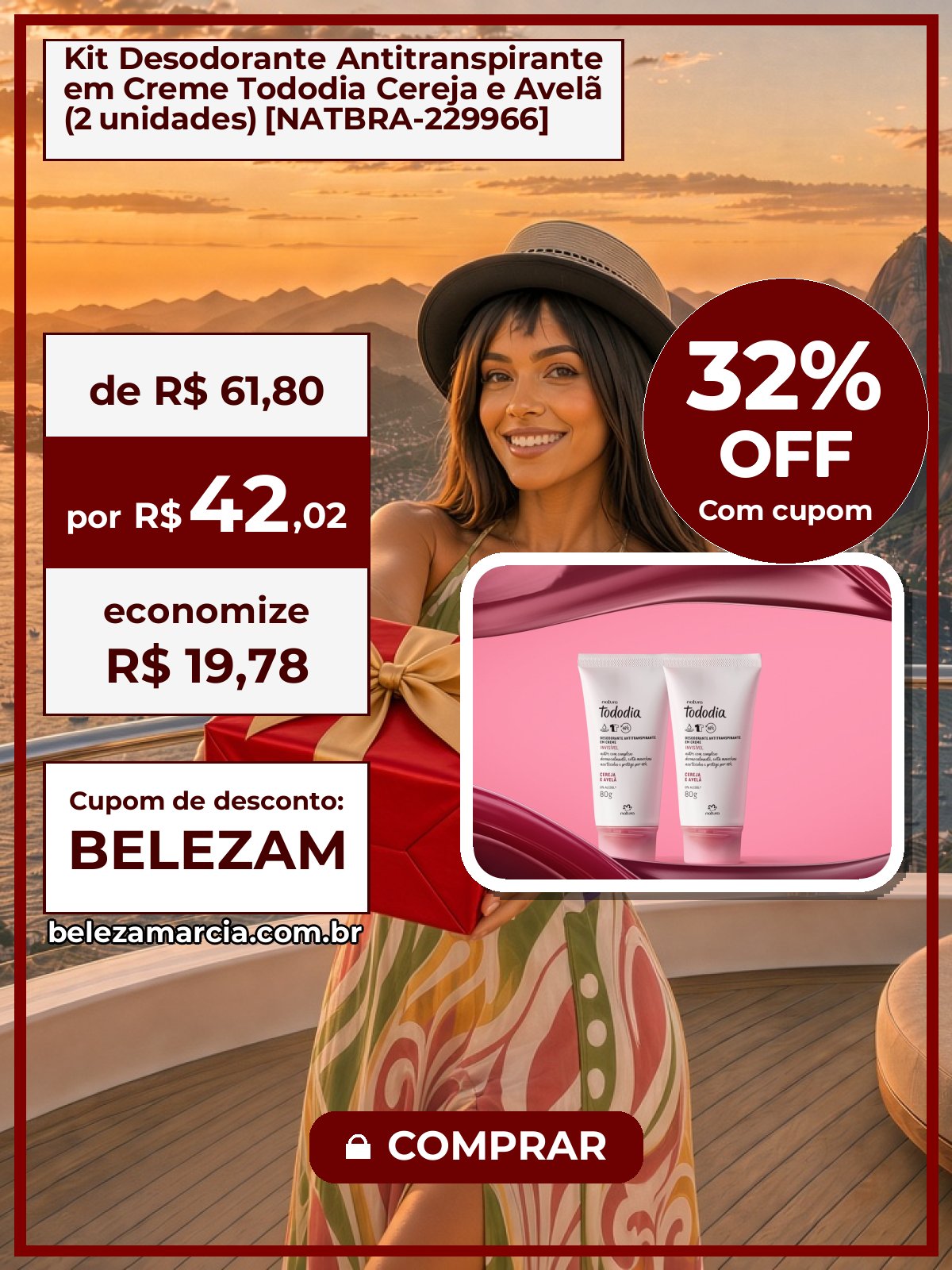 Kit Desodorante Antitranspirante em Creme Tododia Cereja e Avelã (2 unidades) [NATBRA-229966]