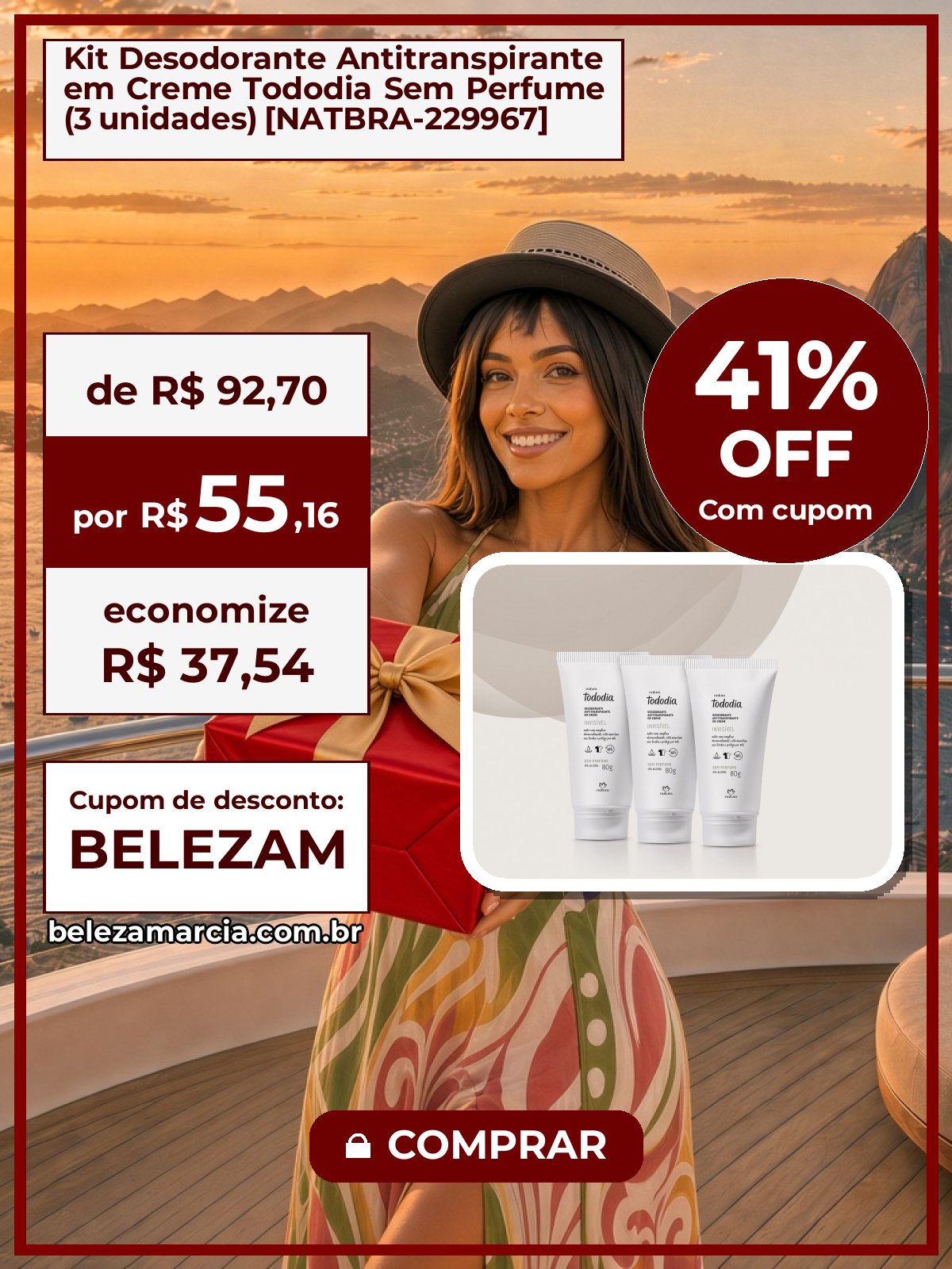 Kit Desodorante Antitranspirante em Creme Tododia Sem Perfume (3 unidades) [NATBRA-229967]