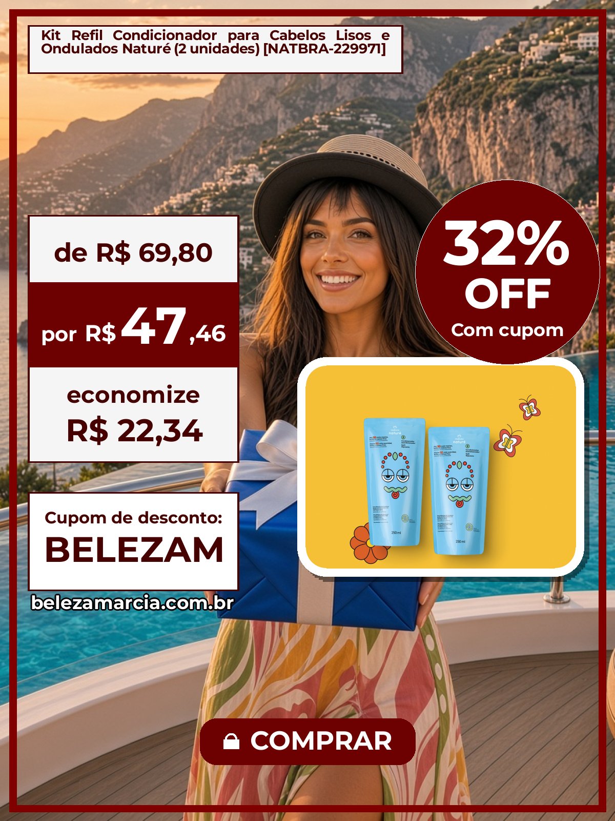 Kit Refil Condicionador para Cabelos Lisos e Ondulados Naturé (2 unidades) [NATBRA-229971]