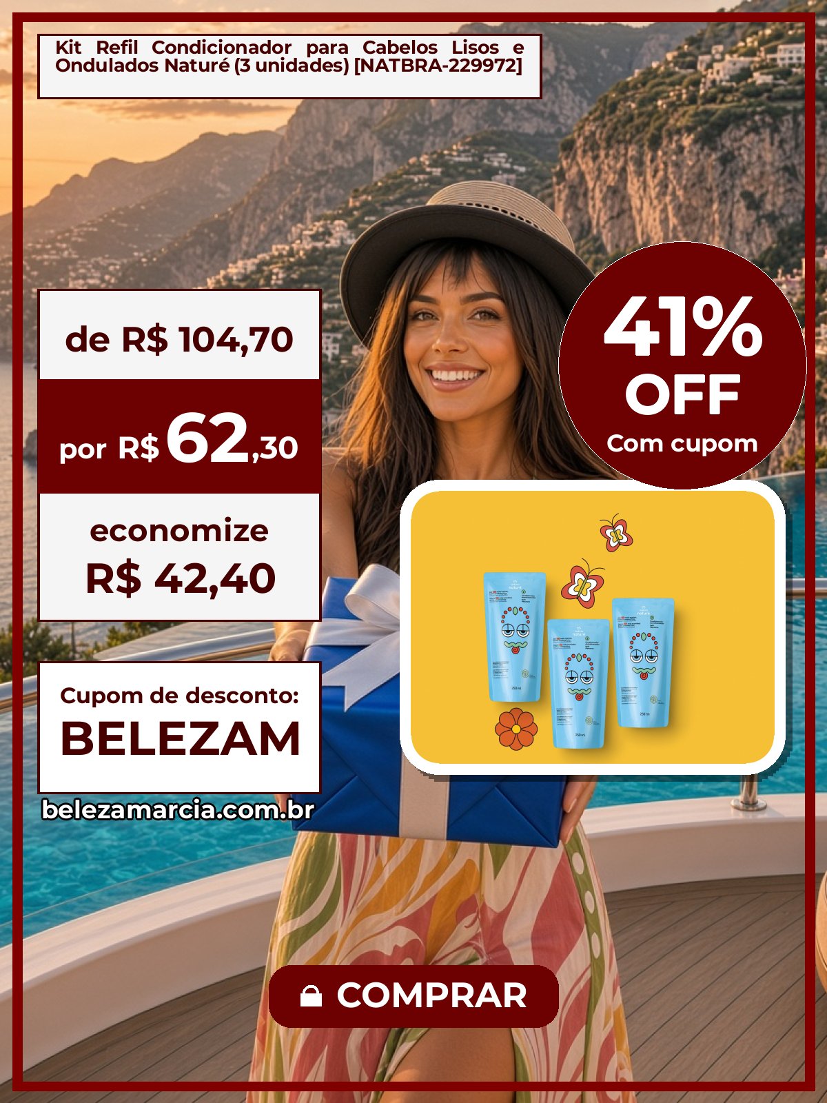 Kit Refil Condicionador para Cabelos Lisos e Ondulados Naturé (3 unidades) [NATBRA-229972]