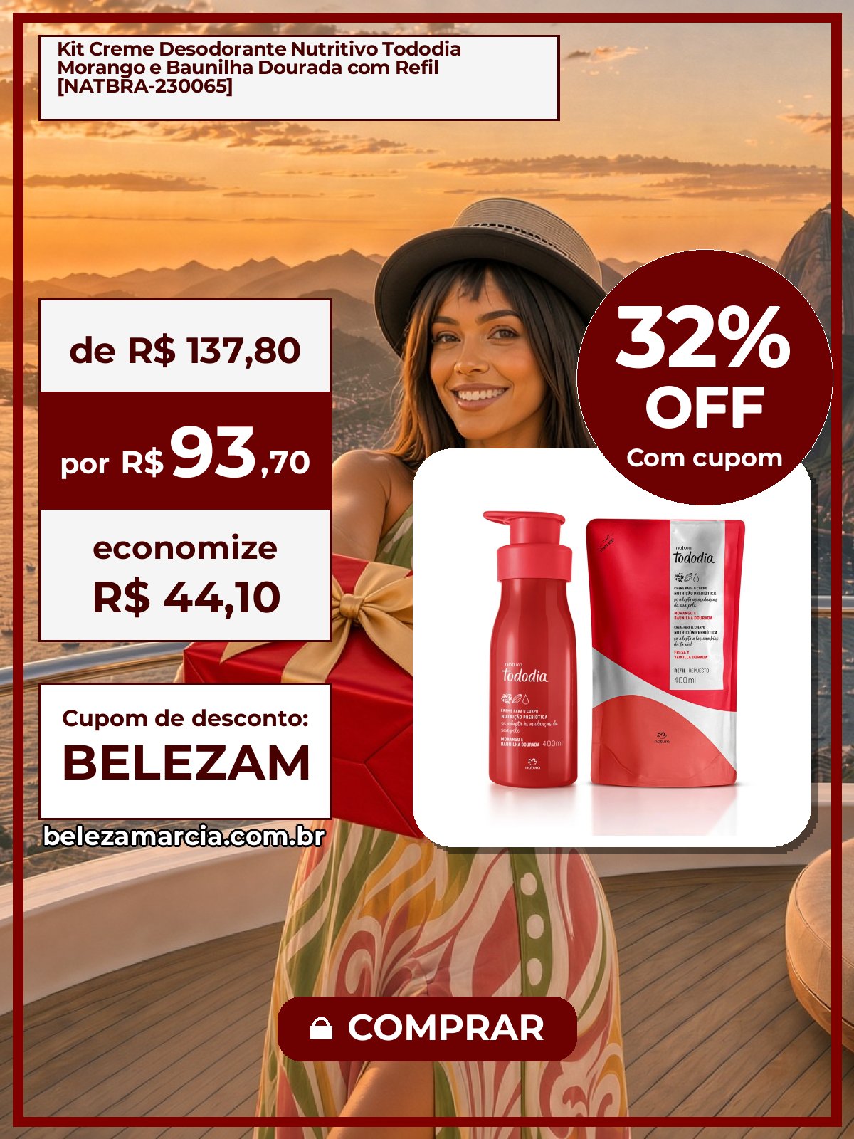 Kit Creme Desodorante Nutritivo Tododia Morango e Baunilha Dourada com Refil [NATBRA-230065]