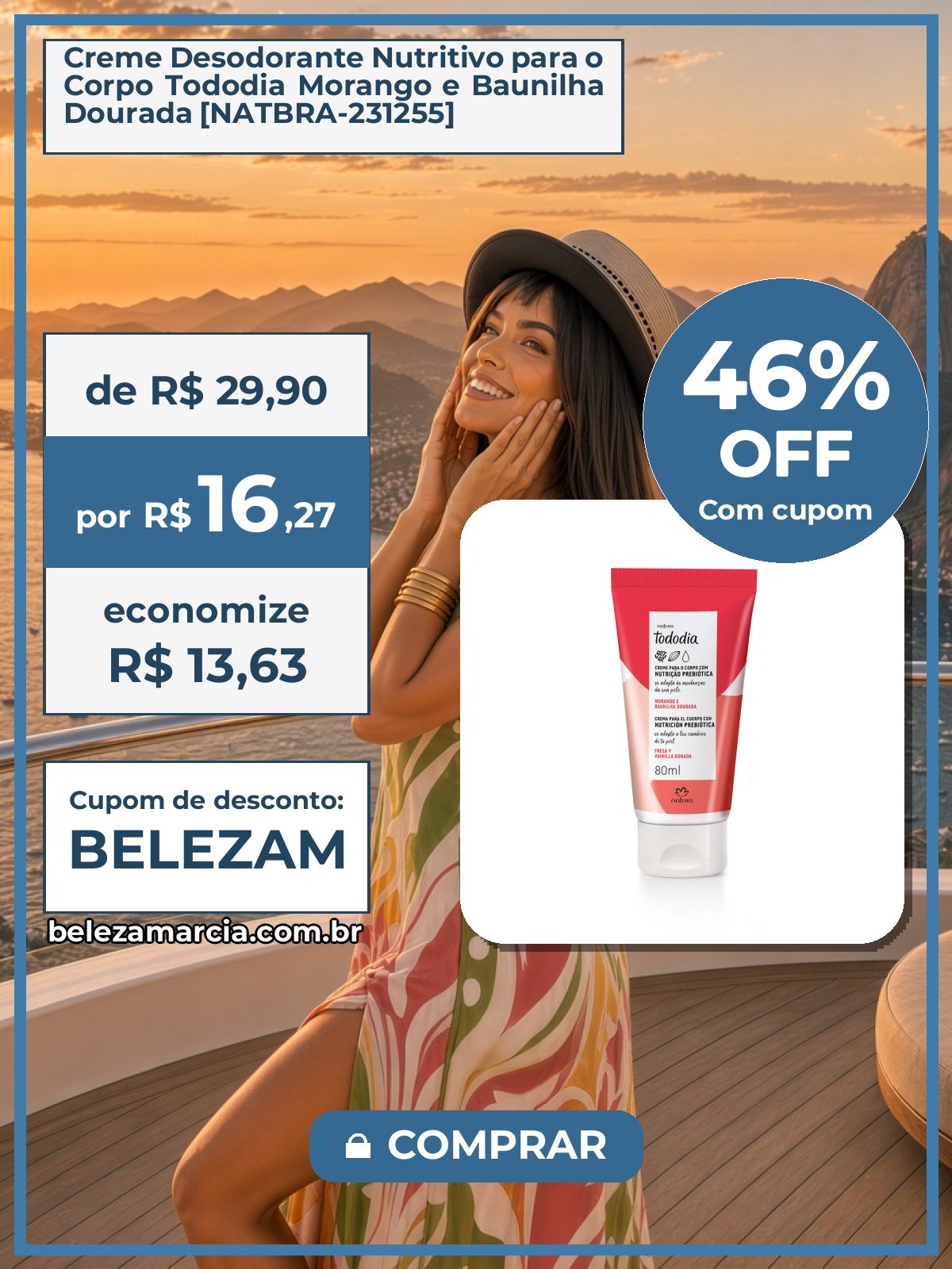 Creme Desodorante Nutritivo para o Corpo Tododia Morango e Baunilha Dourada [NATBRA-231255]