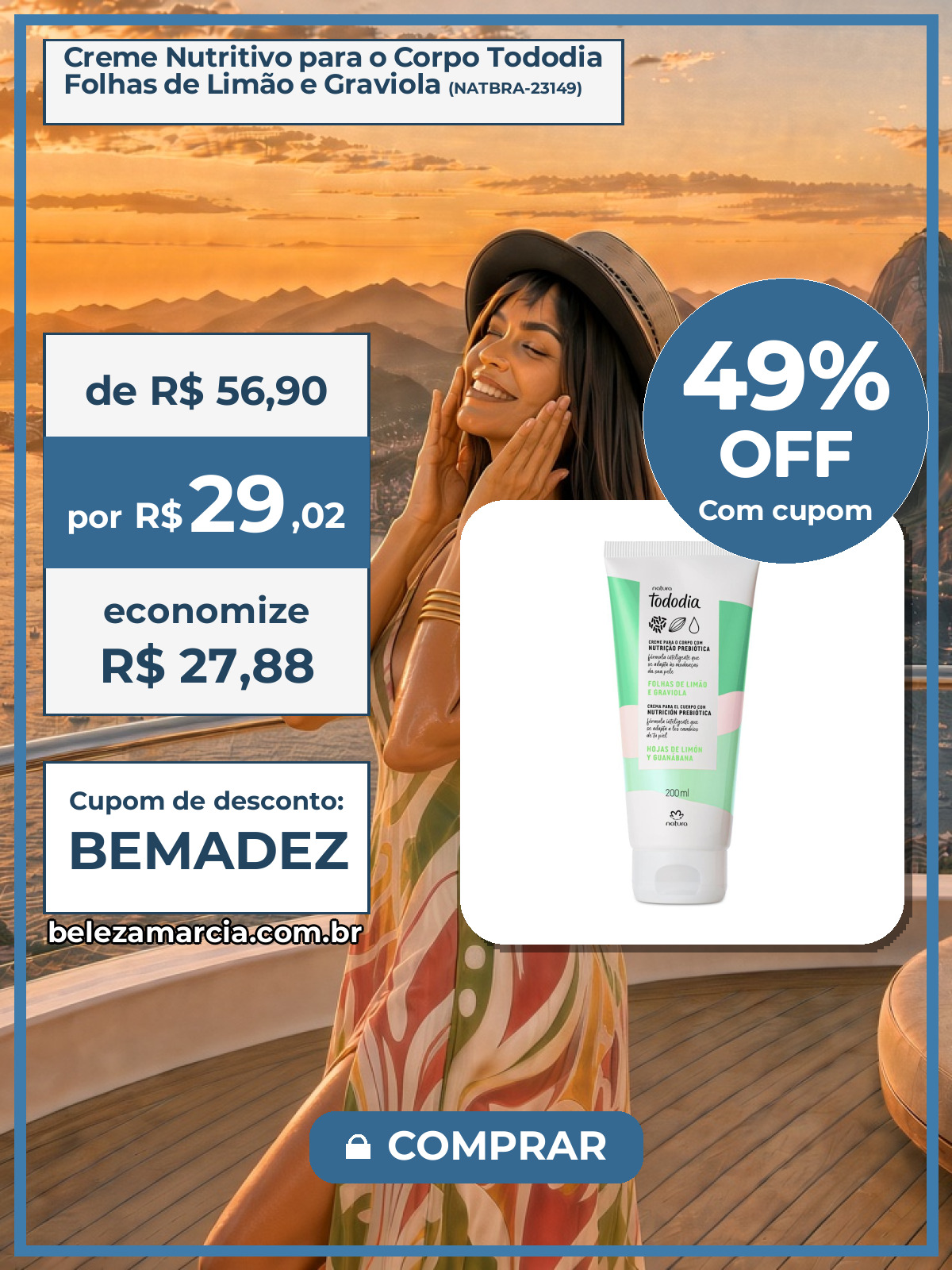 Creme Nutritivo para o Corpo Tododia Folhas de Limão e Graviola
