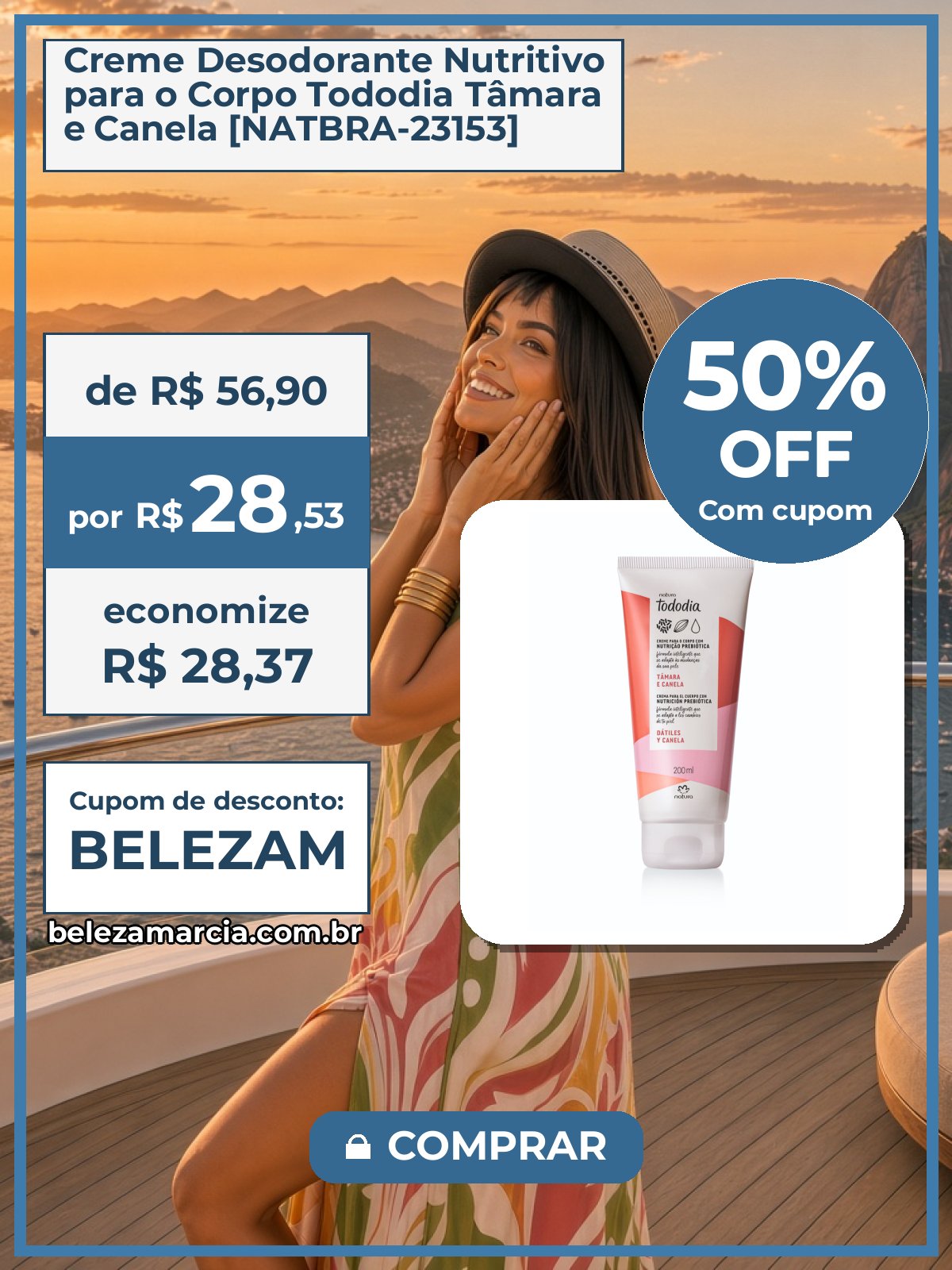 Creme Desodorante Nutritivo para o Corpo Tododia Tâmara e Canela [NATBRA-23153]
