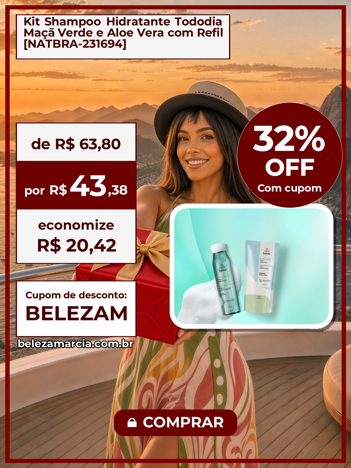 Kit Shampoo Hidratante Tododia Maçã Verde e Aloe Vera com Refil [NATBRA-231694]