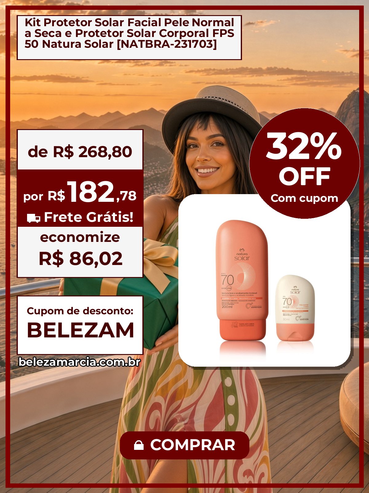 Kit Protetor Solar Facial Pele Normal a Seca e Protetor Solar Corporal FPS 50 Natura Solar [NATBRA-231703]