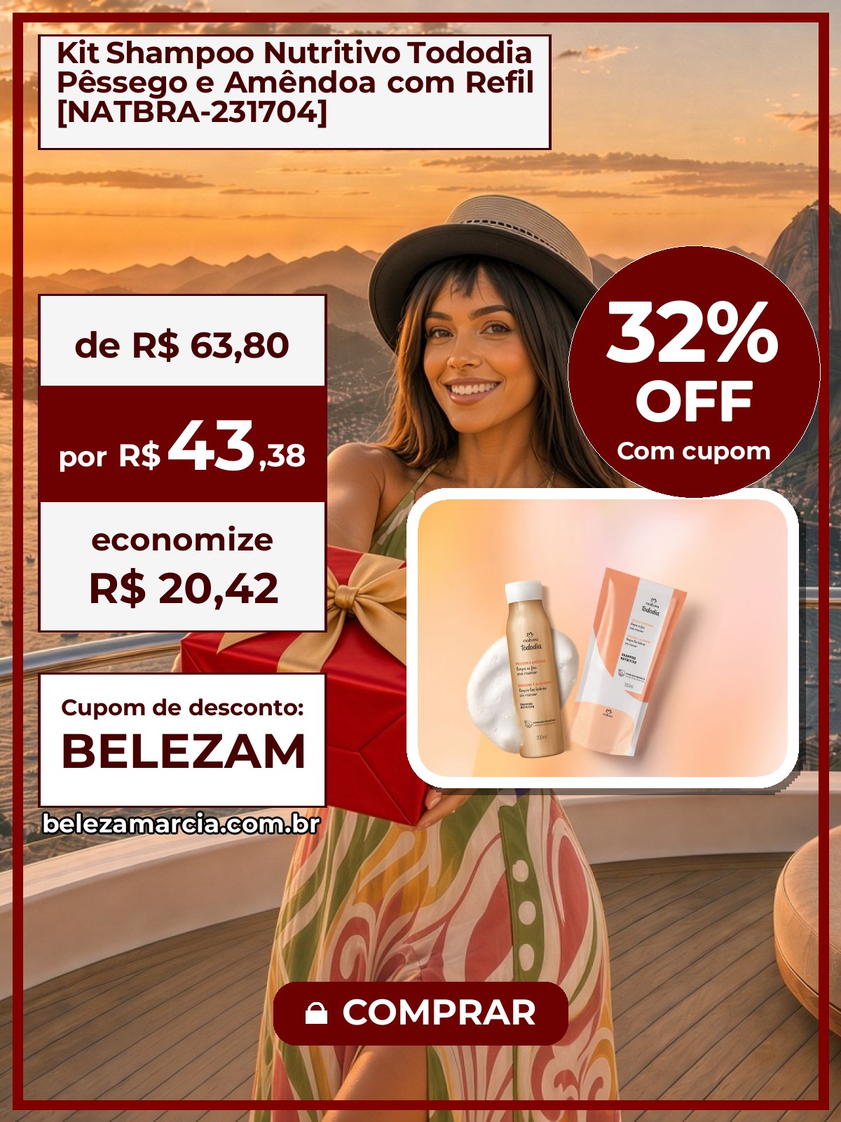 Kit Shampoo Nutritivo Tododia Pêssego e Amêndoa com Refil [NATBRA-231704]