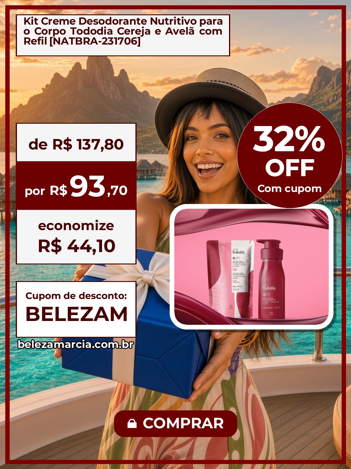 Kit Creme Desodorante Nutritivo para o Corpo Tododia Cereja e Avelã com Refil [NATBRA-231706]