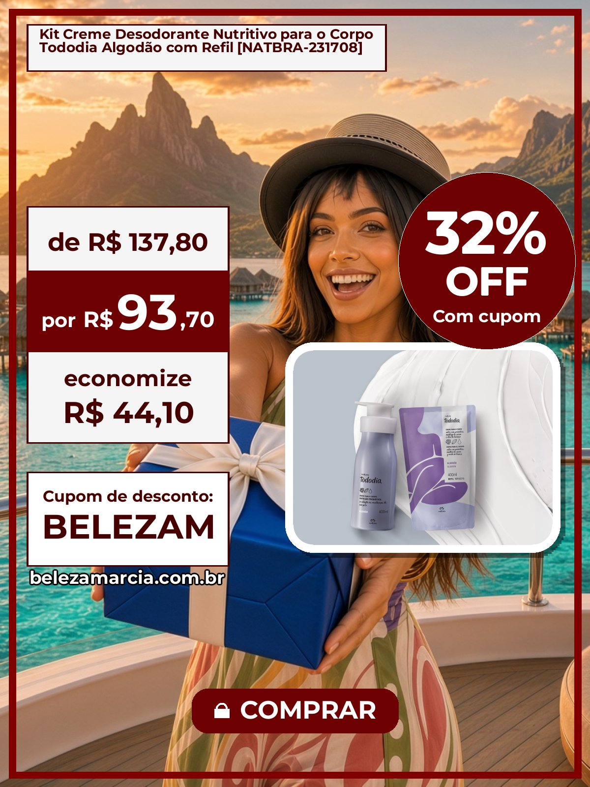 Kit Creme Desodorante Nutritivo para o Corpo Tododia Algodão com Refil [NATBRA-231708]