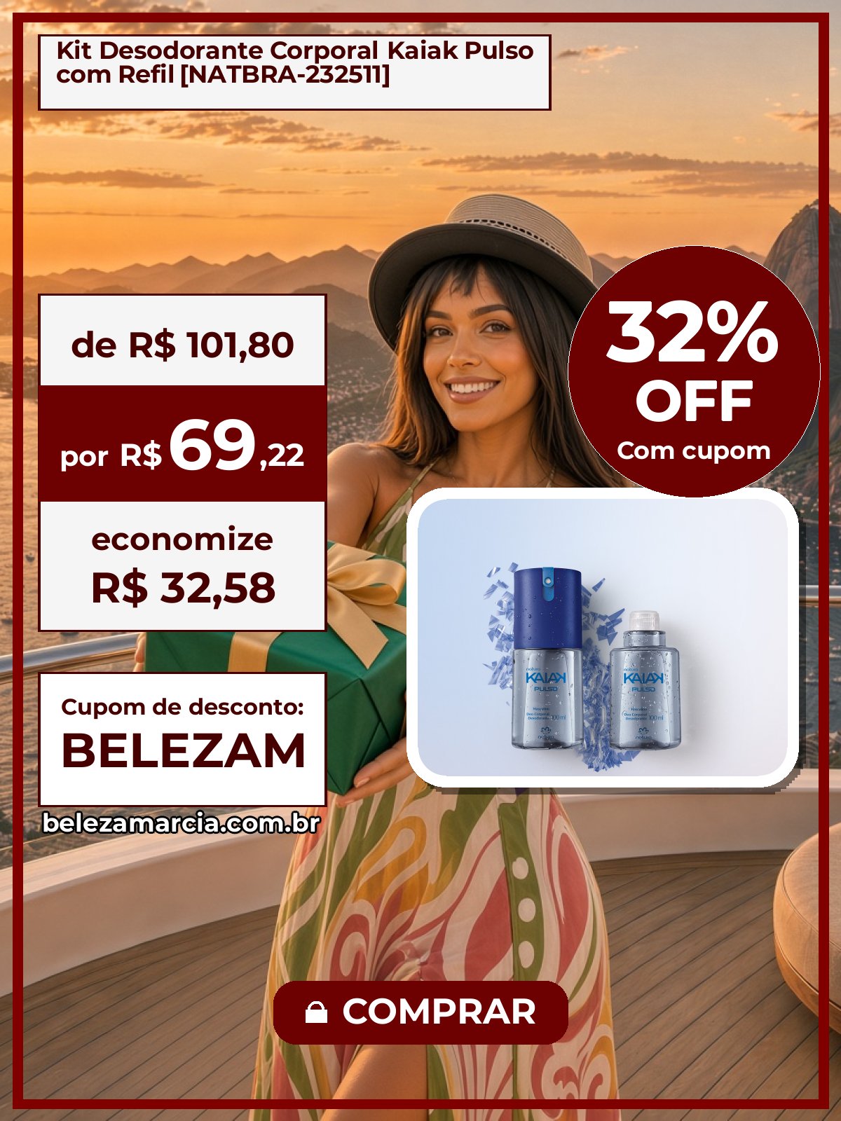Kit Desodorante Corporal Kaiak Pulso com Refil [NATBRA-232511]