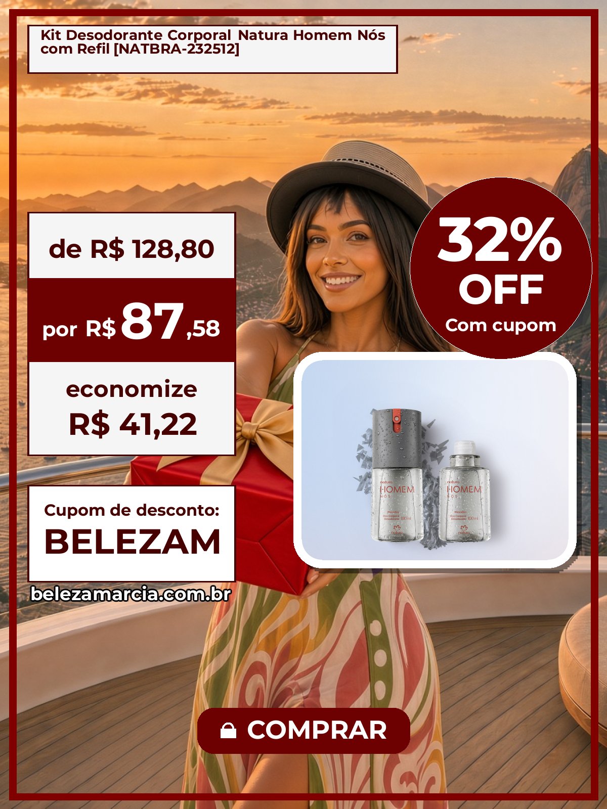 Kit Desodorante Corporal Natura Homem Nós com Refil [NATBRA-232512]