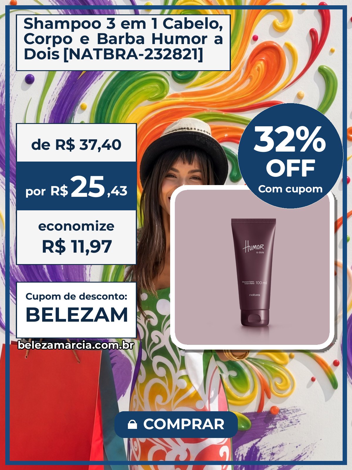 Shampoo 3 em 1 Cabelo, Corpo e Barba Humor a Dois [NATBRA-232821]