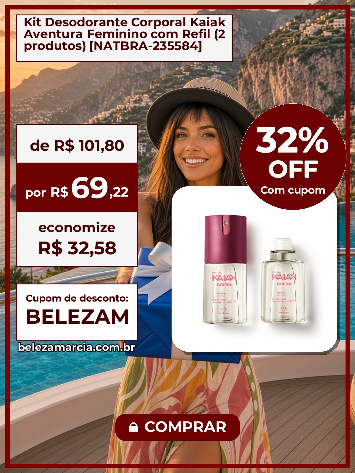 Kit Desodorante Corporal Kaiak Aventura Feminino com Refil (2 produtos) [NATBRA-235584]