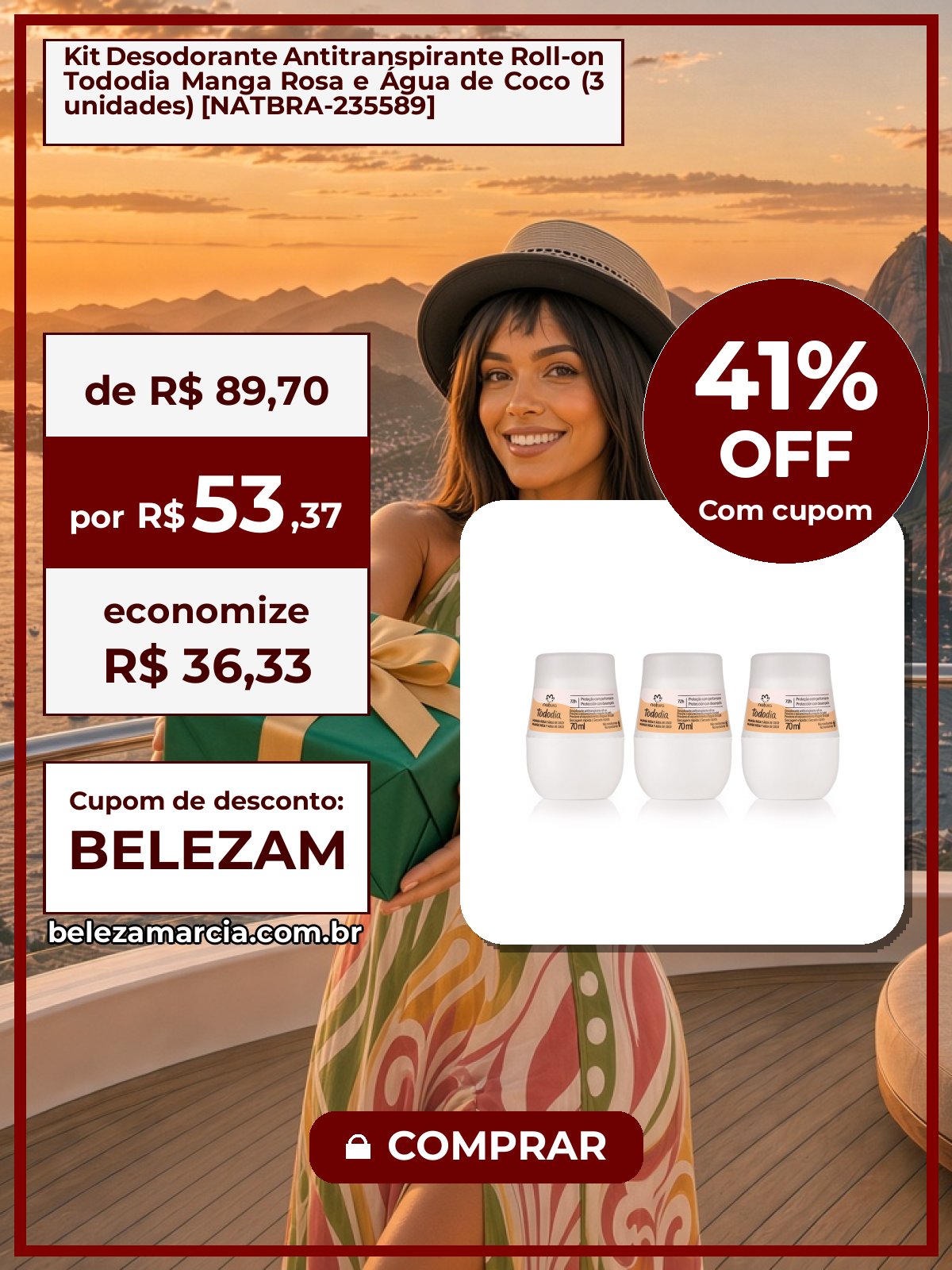 Kit Desodorante Antitranspirante Roll-on Tododia Manga Rosa e Água de Coco (3 unidades) [NATBRA-235589]