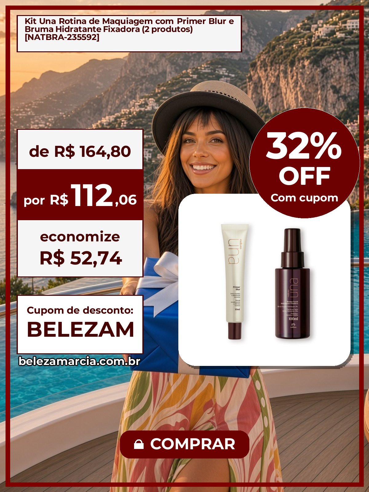 Kit Una Rotina de Maquiagem com Primer Blur e Bruma Hidratante Fixadora (2 produtos) [NATBRA-235592]
