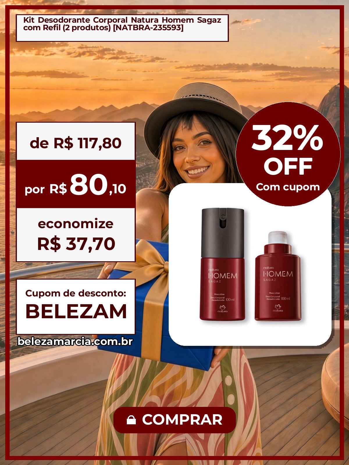 Kit Desodorante Corporal Natura Homem Sagaz com Refil (2 produtos) [NATBRA-235593]