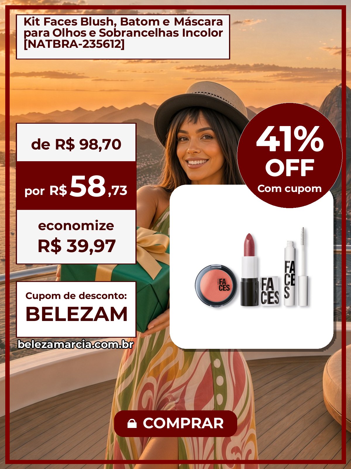 Kit Faces Blush, Batom e Máscara para Olhos e Sobrancelhas Incolor [NATBRA-235612]