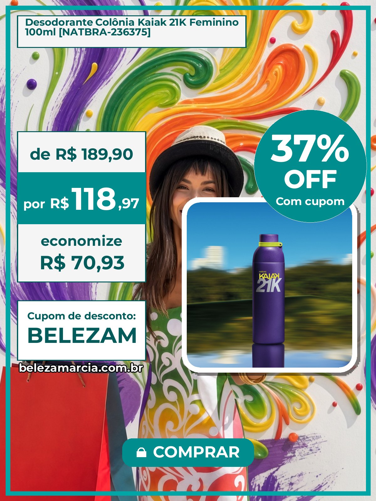 Desodorante Colônia Kaiak 21K Feminino 100ml [NATBRA-236375]