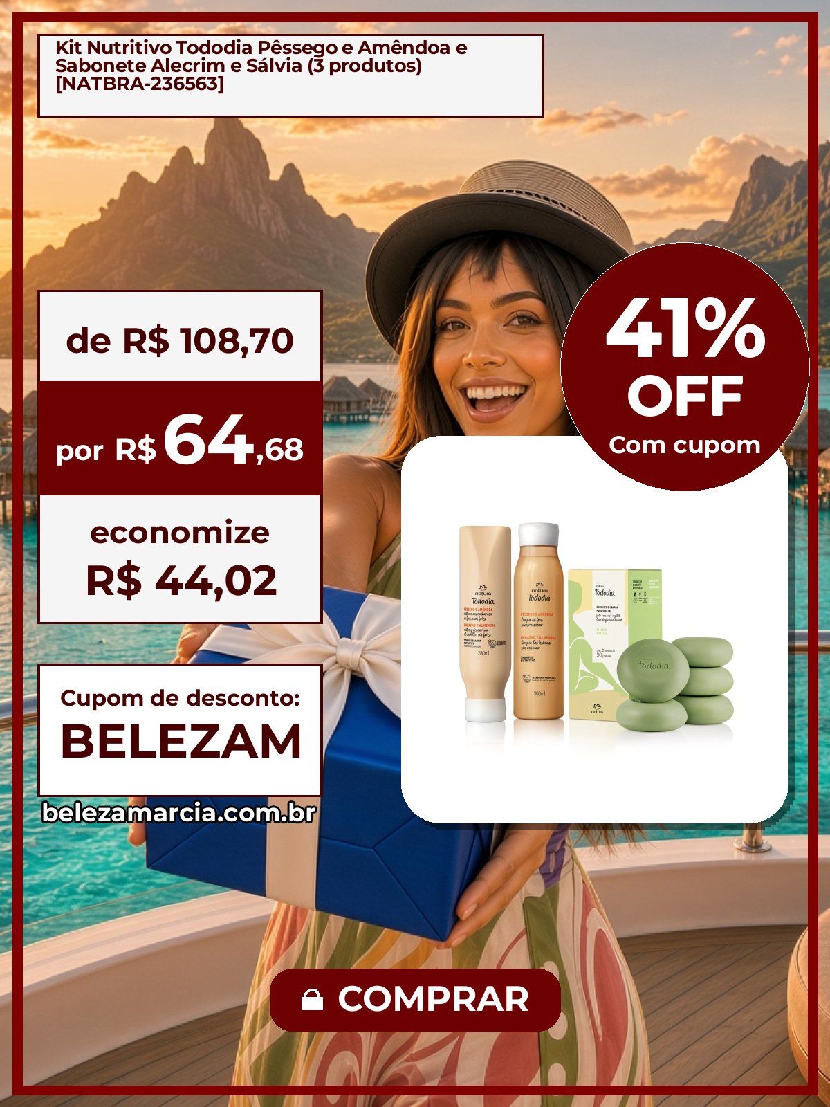 Kit Nutritivo Tododia Pêssego e Amêndoa e Sabonete Alecrim e Sálvia (3 produtos) [NATBRA-236563]