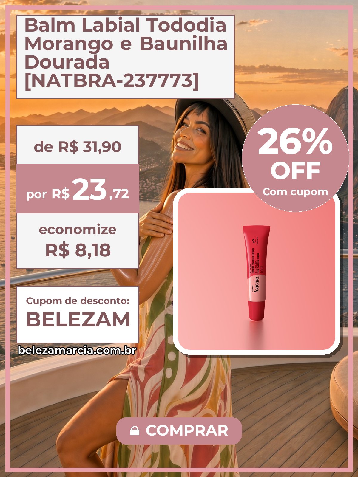 Balm Labial Tododia Morango e Baunilha Dourada [NATBRA-237773]