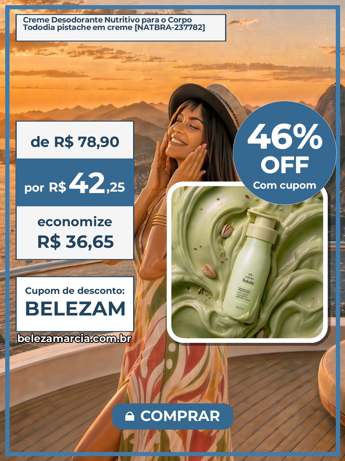 Creme Desodorante Nutritivo para o Corpo Tododia pistache em creme [NATBRA-237782]