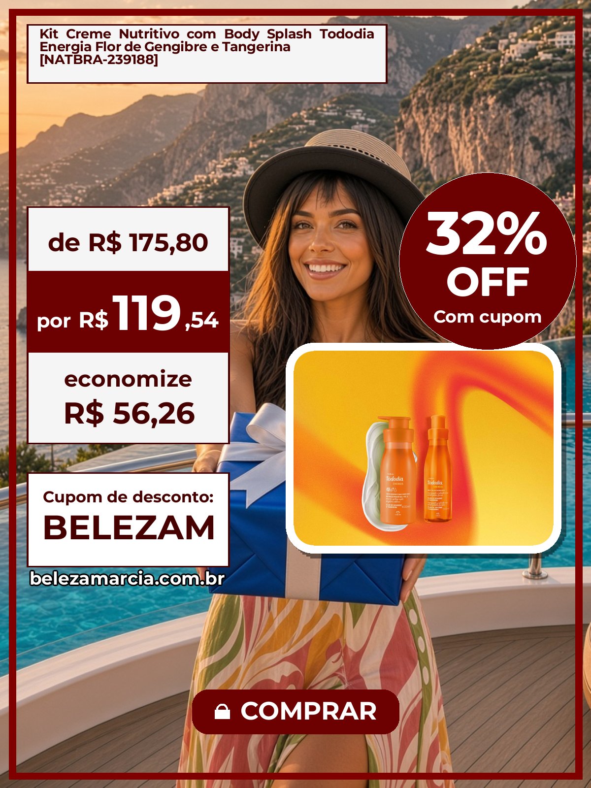 Kit Creme Nutritivo com Body Splash Tododia Energia Flor de Gengibre e Tangerina [NATBRA-239188]