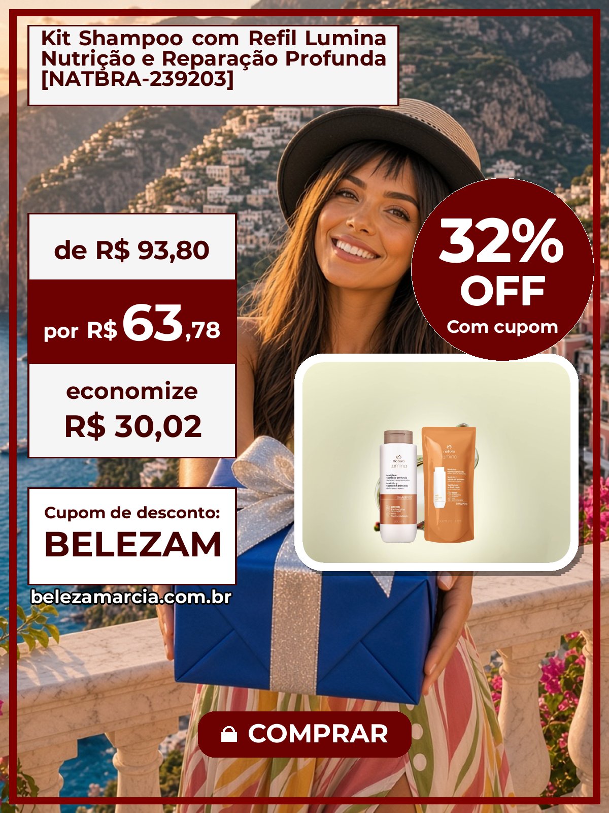 Kit Shampoo com Refil Lumina Nutrição e Reparação Profunda [NATBRA-239203]