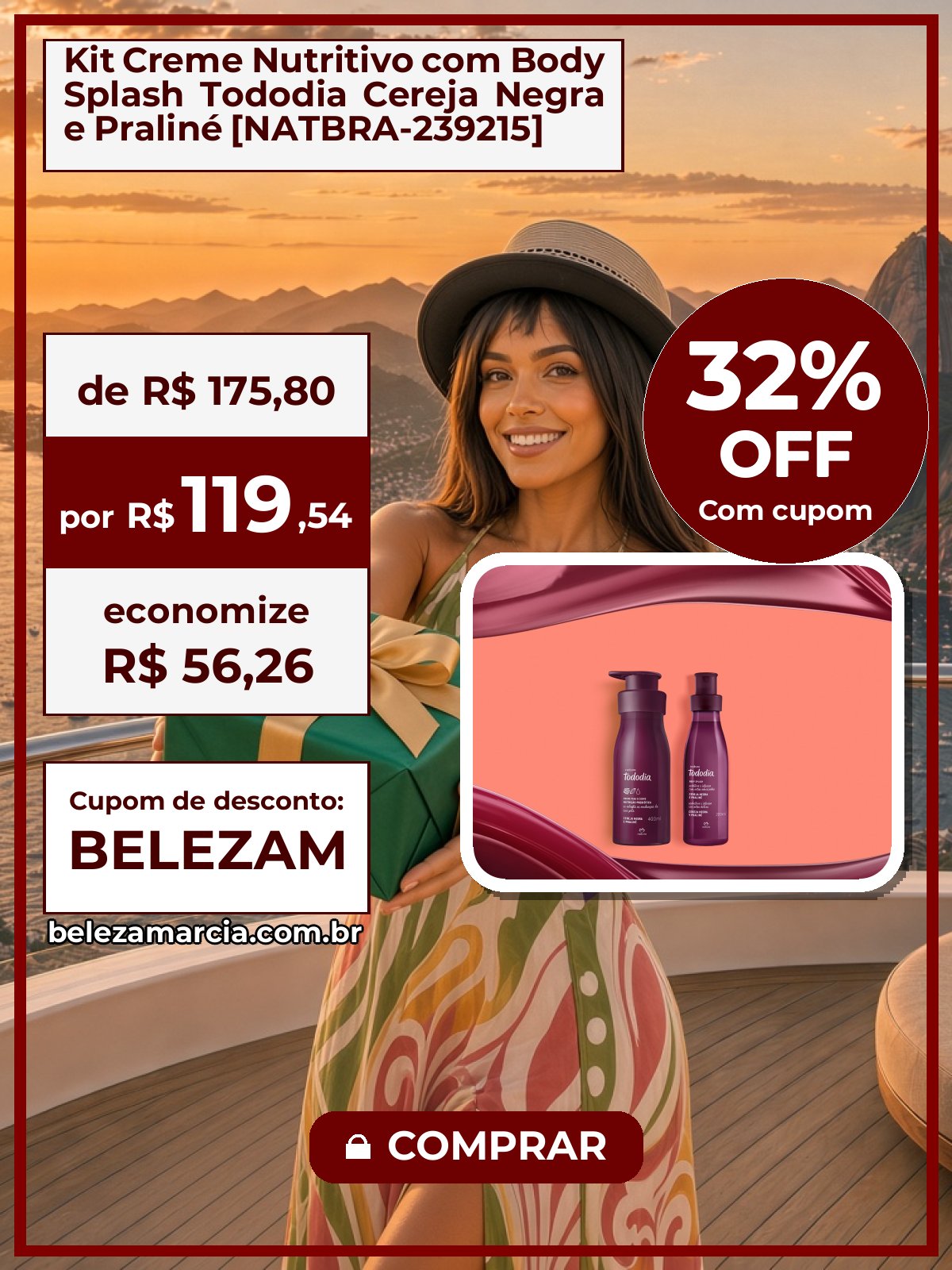 Kit Creme Nutritivo com Body Splash Tododia Cereja Negra e Praliné [NATBRA-239215]