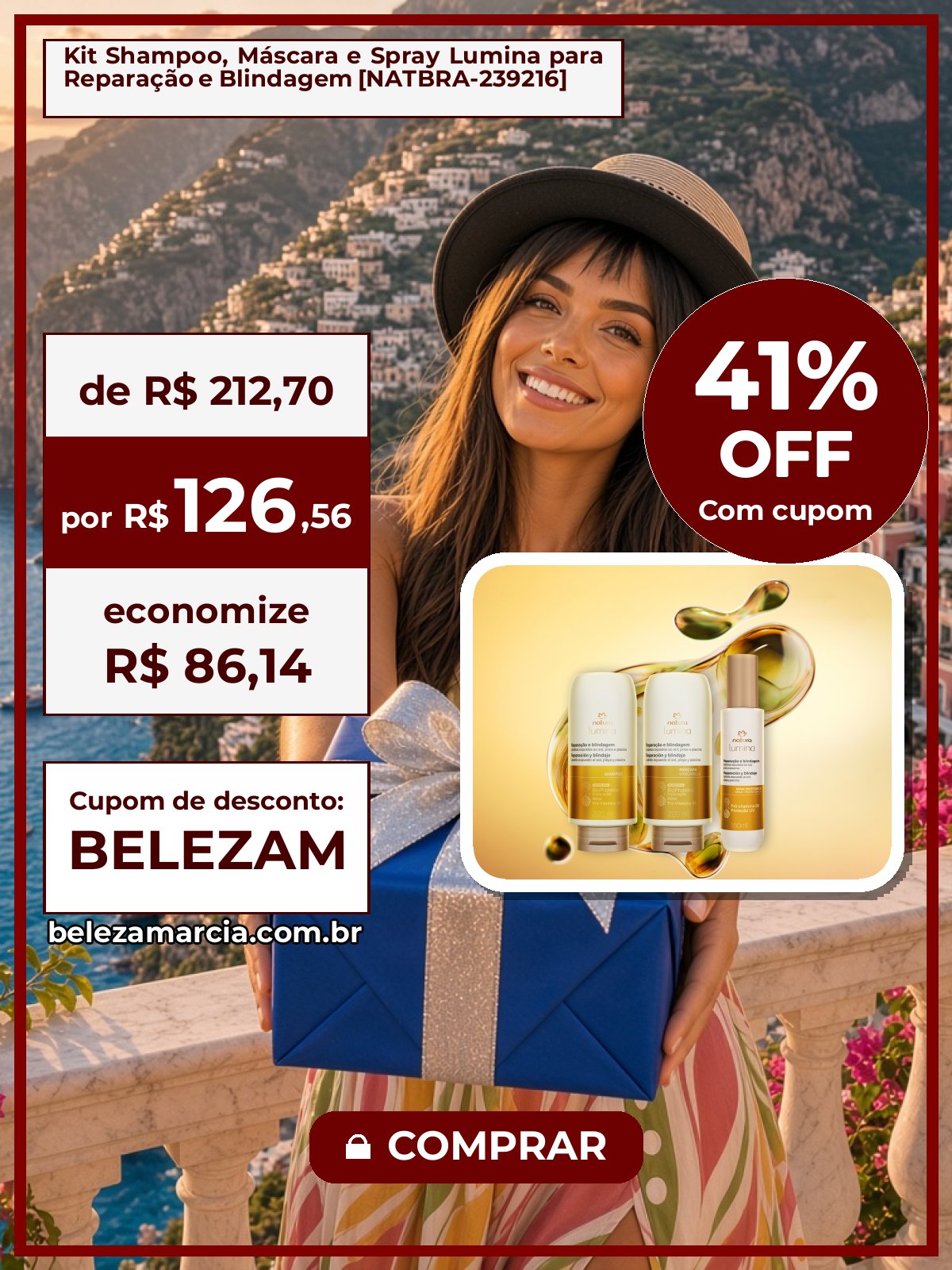 Kit Shampoo, Máscara e Spray Lumina para Reparação e Blindagem [NATBRA-239216]